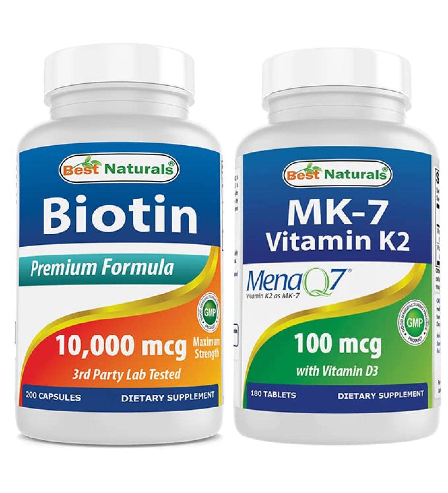 Best Naturals Biotin 10 000 Mcg & Vitamin K2 (MK7) with D3 - Buy Online on GoSupps.com