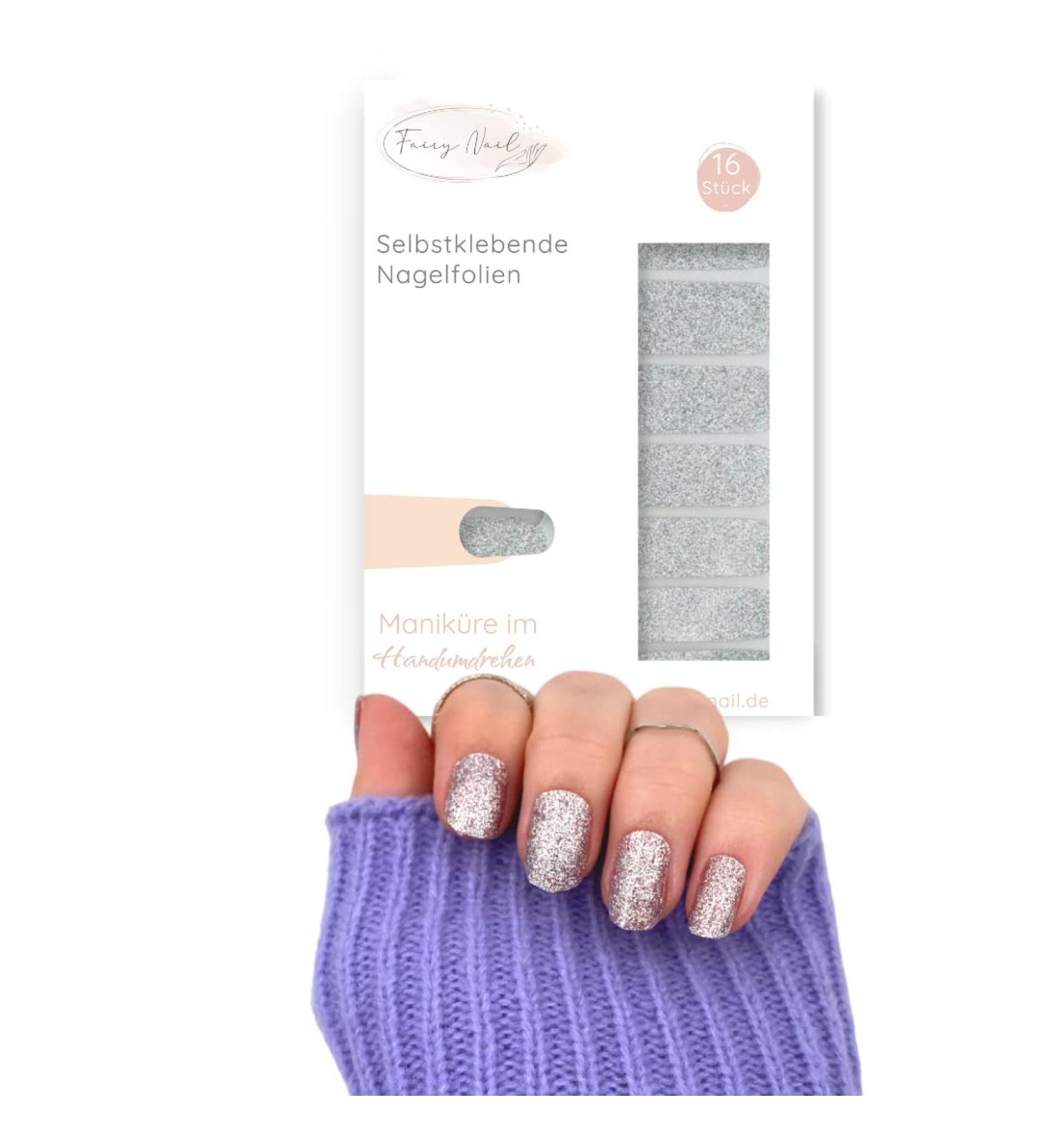 Buy Fairy Nail Foils - Monochrome Silver Glitter | 16 Nail Stickers for Perfect Home Manicure - Buy Online on GoSupps.com