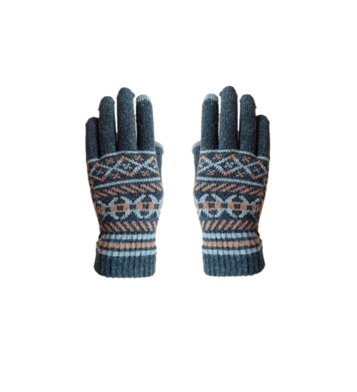 Healifty 1 pair Men's Warm Full Finger of Knitted Printed Yarn Grey Woolen Gloves - Buy Online on GoSupps.com