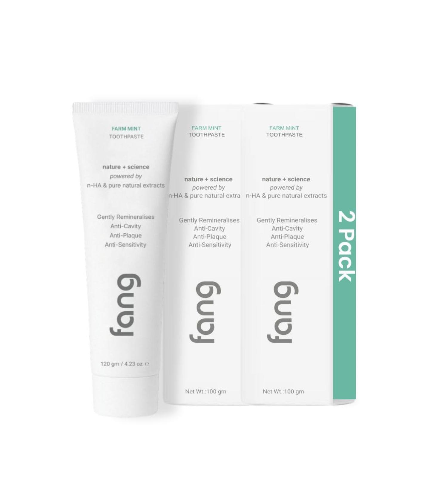 Fang Natural Nano Hydroxyapatite (N-Ha) Farm Mint Toothpaste (2 X 100 gm) | Teeth Whitening Sensitive Oral Care | Active Fresh & Tooth Protection for Adults | Vegan Fluoride Free & Non Toxic - Buy Online on GoSupps.com