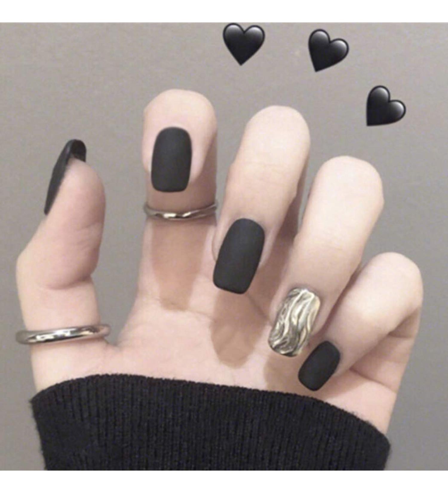 24 Black Silver Square False Nail Tips - Press-On Nails for Women & Girls | Sethain Complete Cover - Buy Online on GoSupps.com