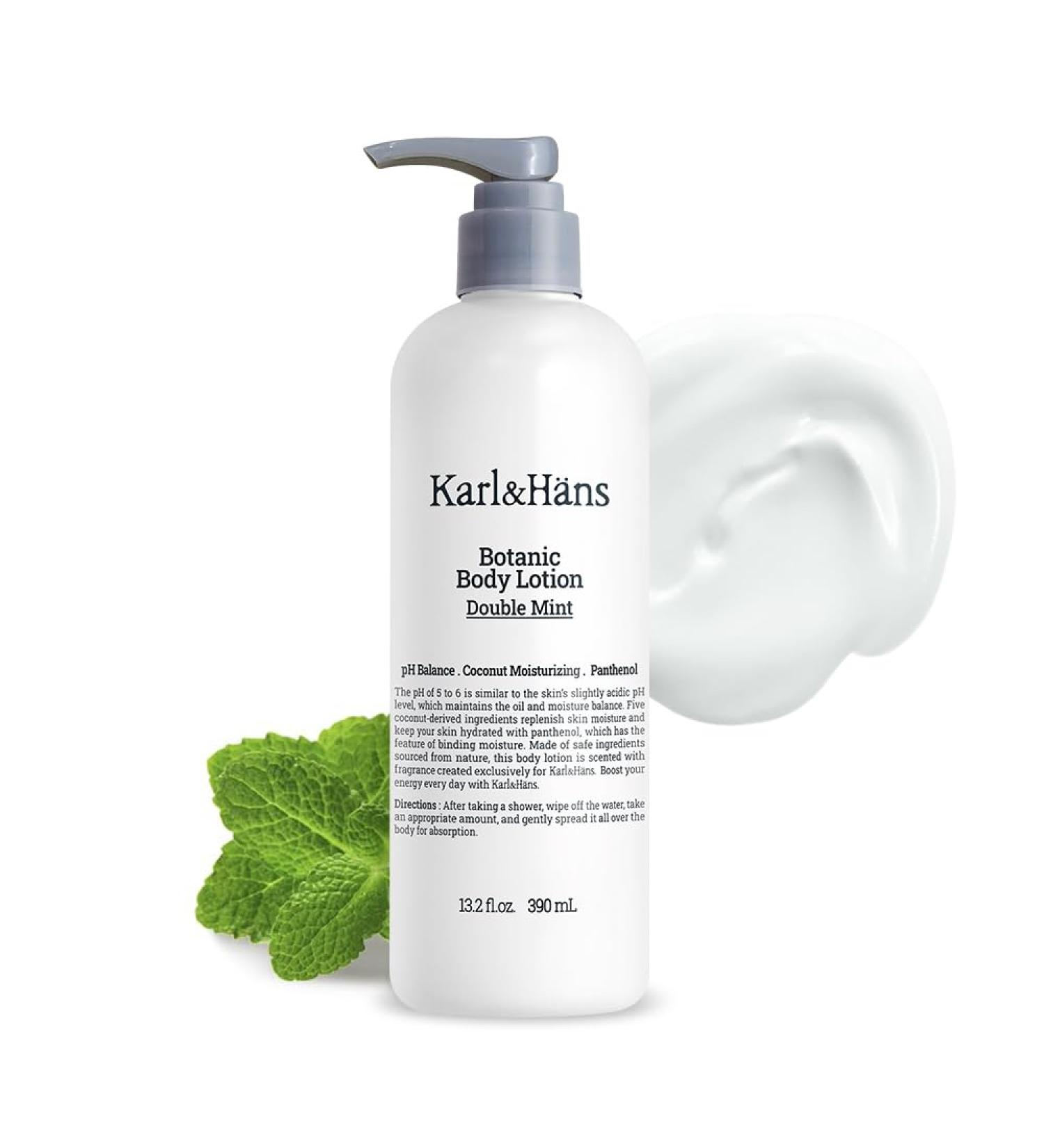 Karl&Hans Botanic Body Lotion Double Mint | Fresh Revitalizing Eucalyptus & Mint | Non-Greasy Formula | 13.2 fl oz - International Shipping Available - Buy Online on GoSupps.com