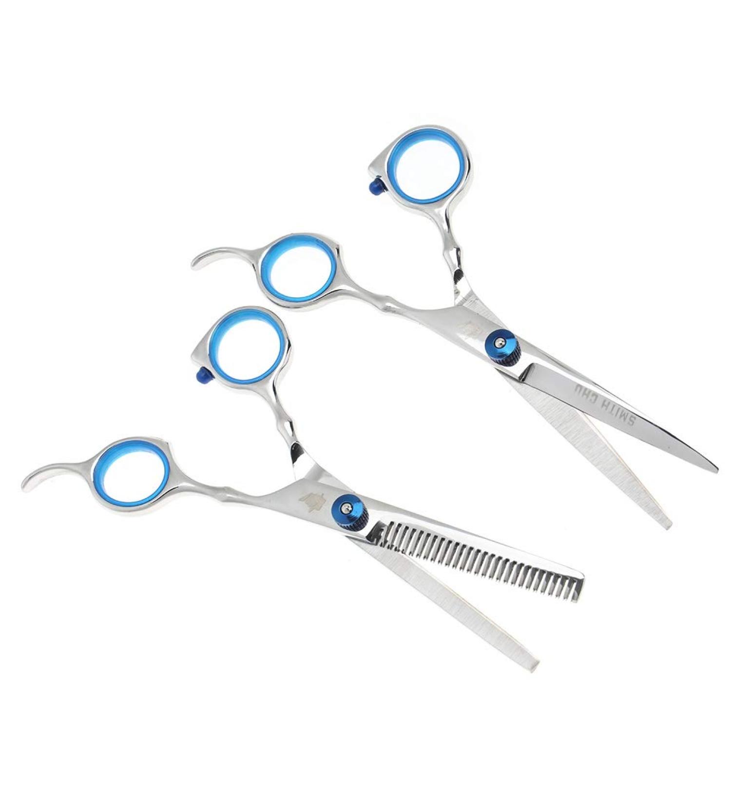 Barber Shears Akozon Professional Stainless Steel Hair Cutting Thinning Scissors Family Salon Barber Shears Hairdressing Tool Set (Upgraded Blue Screw Two-Piece Set XK01-1)