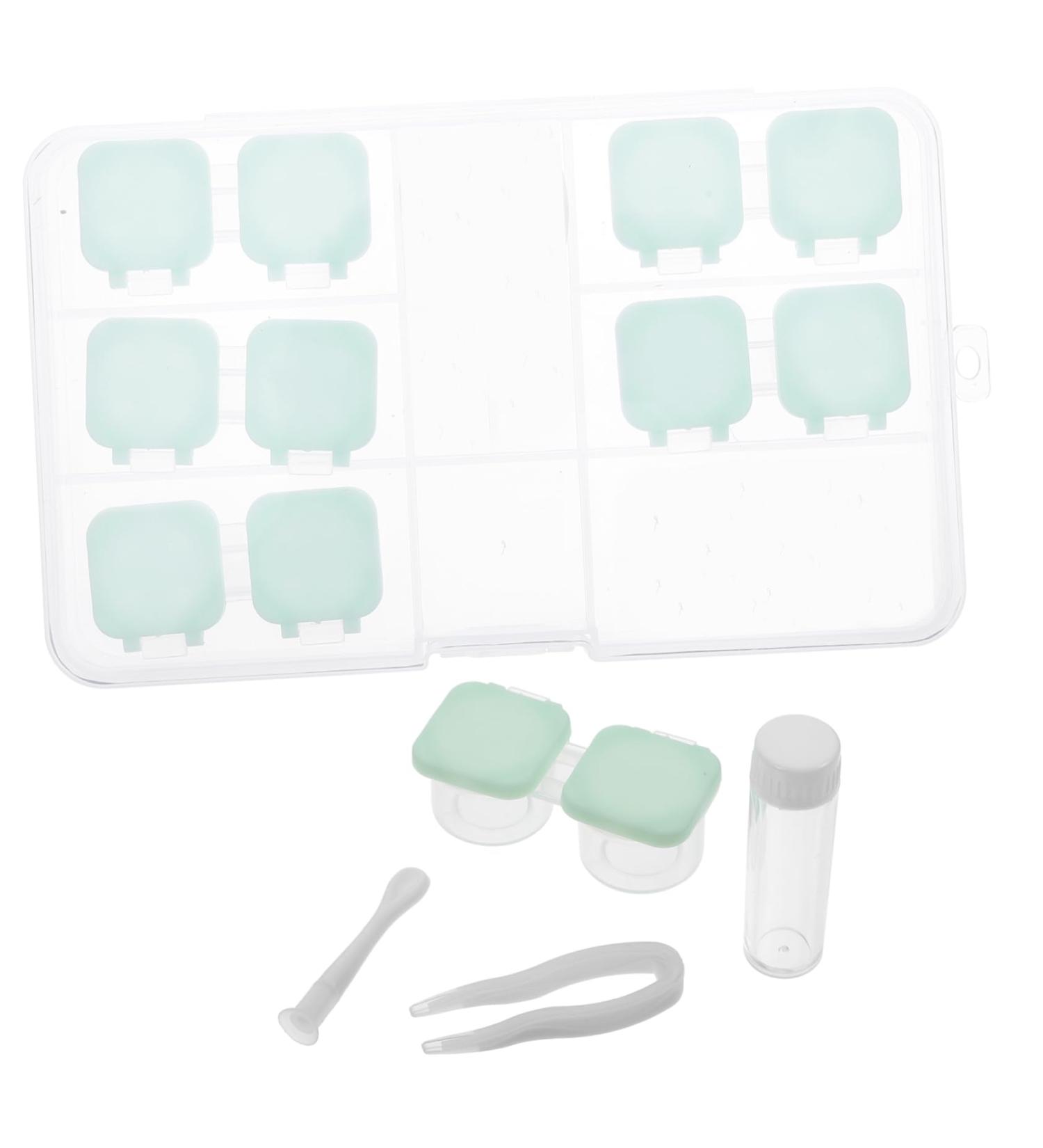 Solustre Contact Lens Organizer - 2 Sets Travel Carrying Bag & Invisible PP Storage Box - Green 6x3x3cm - Ideal Travel Accessories for Contact Lenses - Buy Online on GoSupps.com