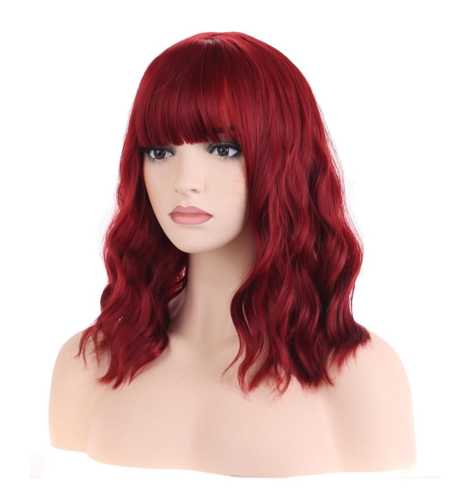 Buy Beron 35.6 cm Wine Red Short Curly Synthetic Wig with Pony & Wig Cap - Perfect for Women & Girls | International Shipping Available - Buy Online on GoSupps.com