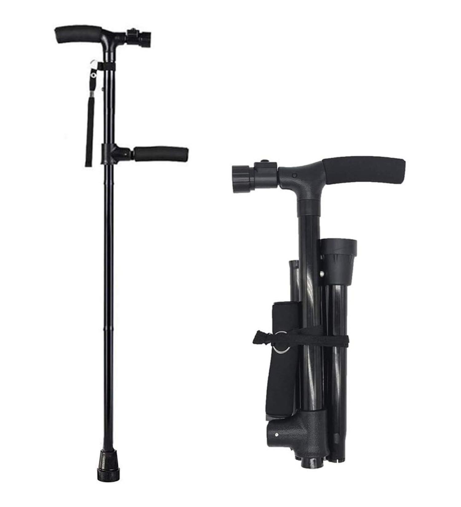 Folding Walking Cane with LED Light for Men and Women Height Adjustable Foldable Elderly Walking Stick with Side Handle Collapsible and Portable Surprise Gift - Buy Online on GoSupps.com