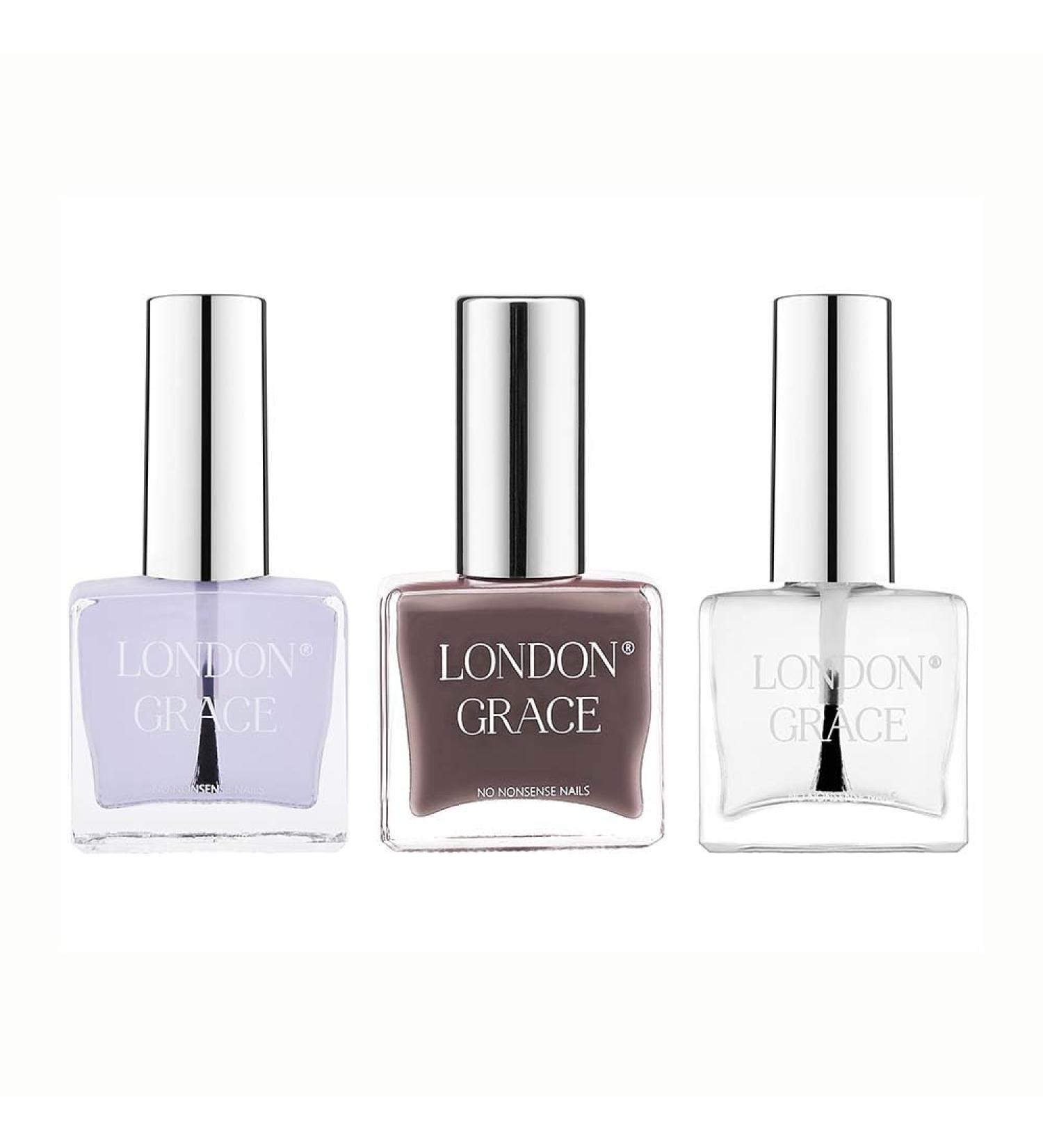 London Grace Nail Gift Set | Includes 12ml Base Hazel Polish & Top Coat | Nail Strengthener Base Coat Earthy Brown Long Lasting Vegan Eco-conscious Varnish & Chip Resistant Glossy Top Coat - Buy Online on GoSupps.com
