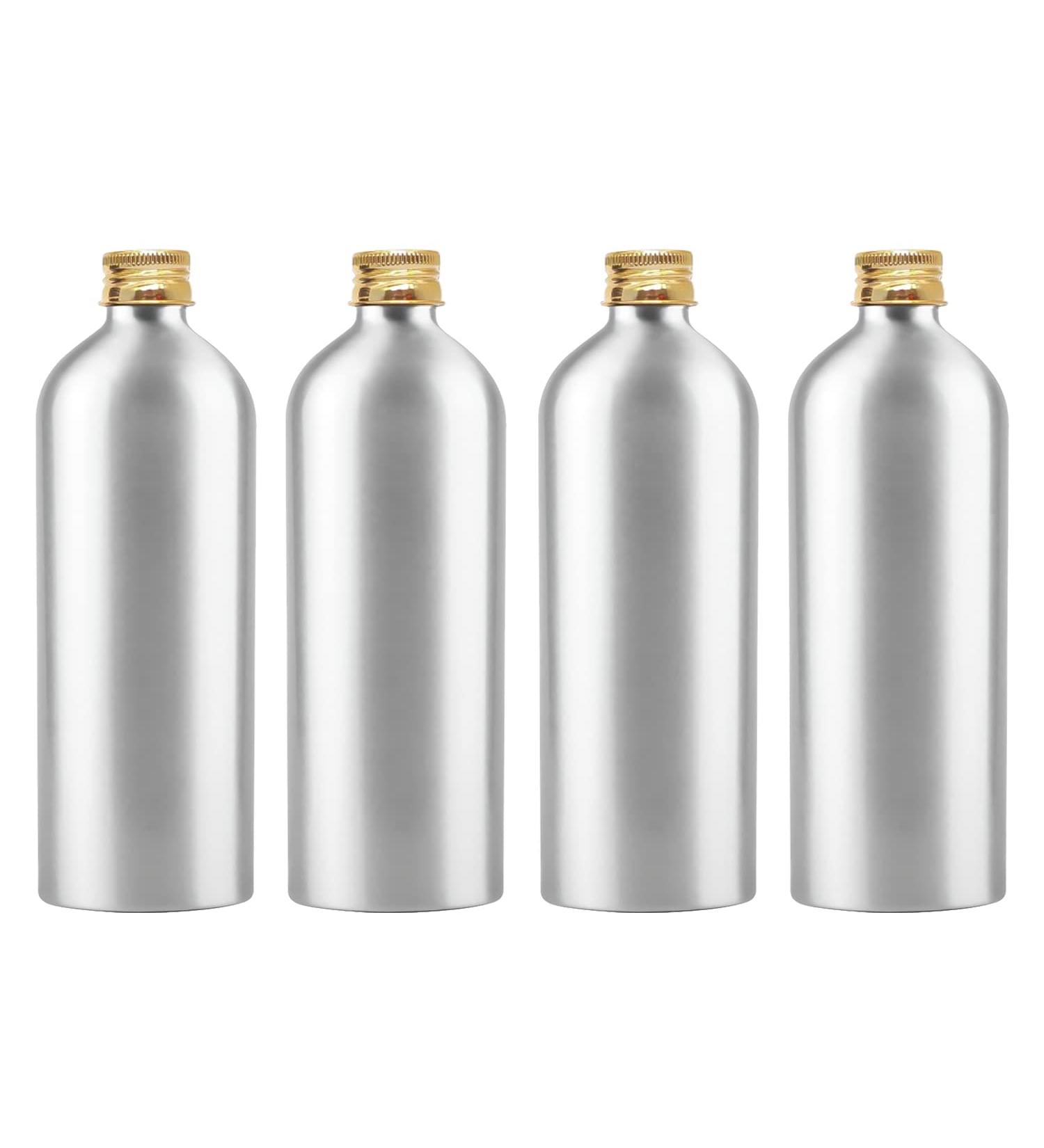 Zeoabsy 4-Pack 500ml Silver Aluminum Bottles with Gold Screw Lids - Ideal for Cosmetics Essences Oils & Travel - Durable & Stylish Containers - Buy Online on GoSupps.com