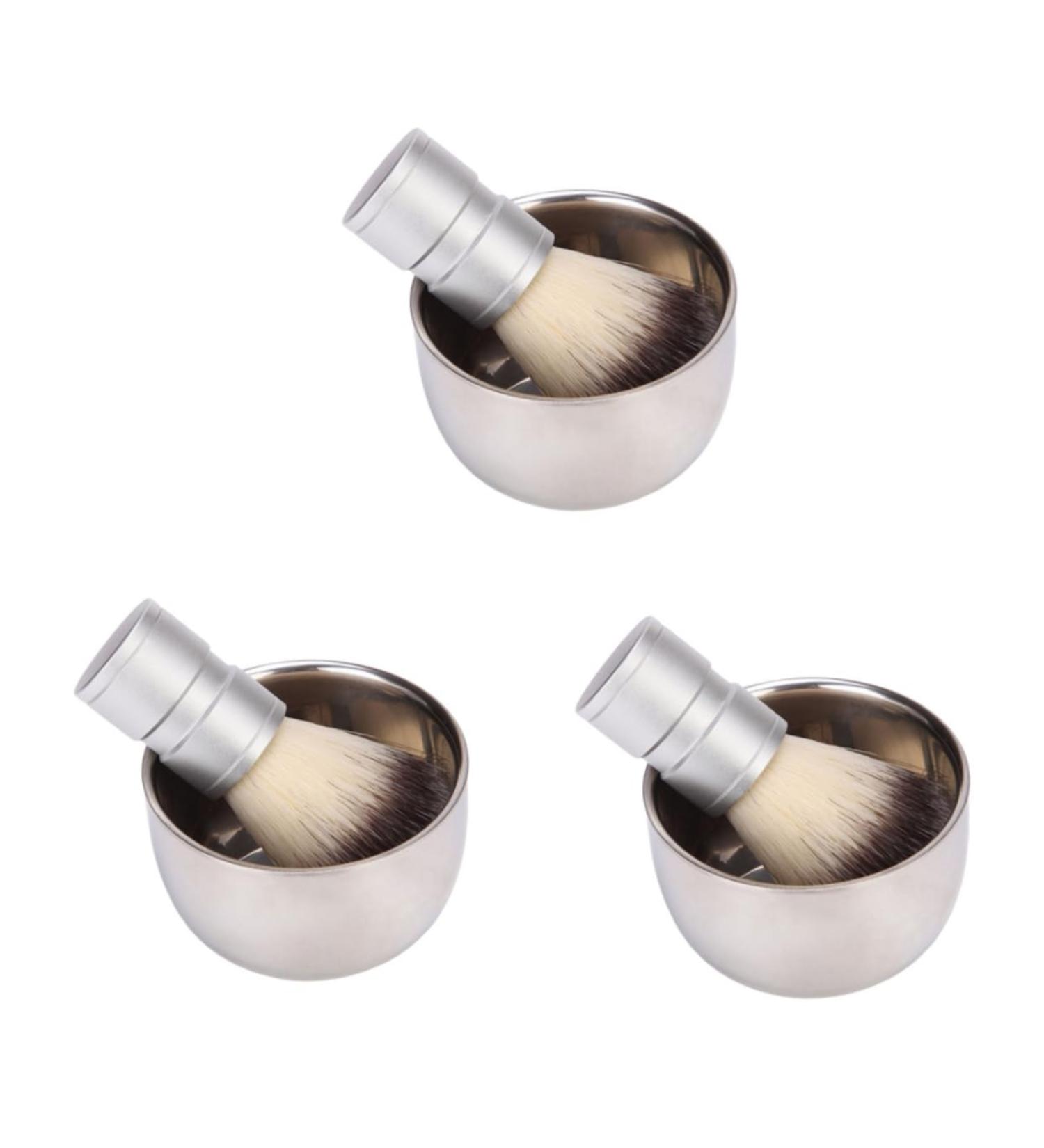 Frcolor 3-Set Travel Shaving Brush for Men | Stainless Steel Shaving Bowl & Beard Brush | Men's Grooming Essentials 9.3x5cm - Buy Online on GoSupps.com