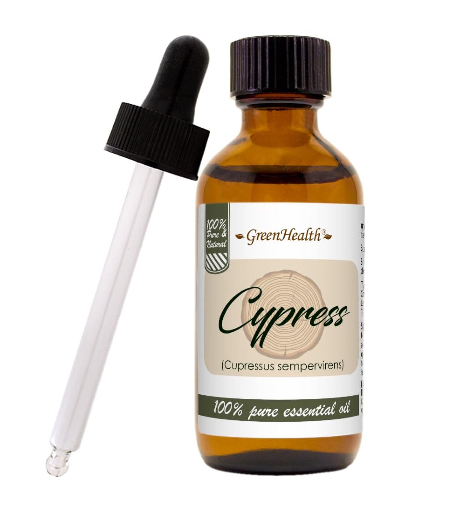 Cypress 2 fl oz (59 ml) Glass Bottle w/Glass Dropper 100% Pure Essential Oil GreenHealth - Buy Online on GoSupps.com