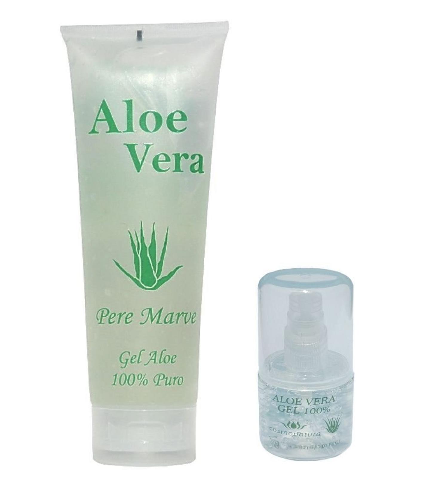Aloe Vera Gel 100% Moisturizing Travel Set 250 ml Tube + 30 ml Refill Dispenser for Hand Luggage