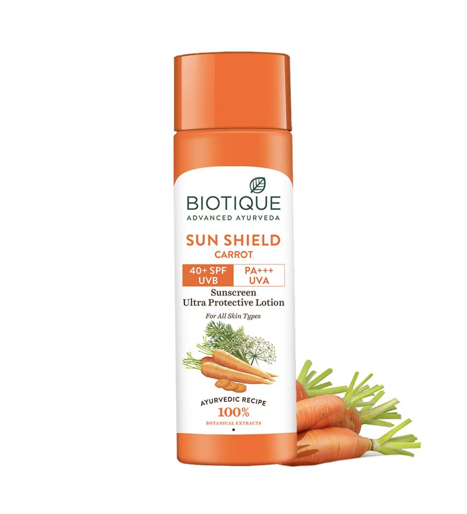 Biotique Bio Carrot Face & Body Sun Lotion SPF 40 UVA/UVB Sunscreen 190ml - Buy Online on GoSupps.com