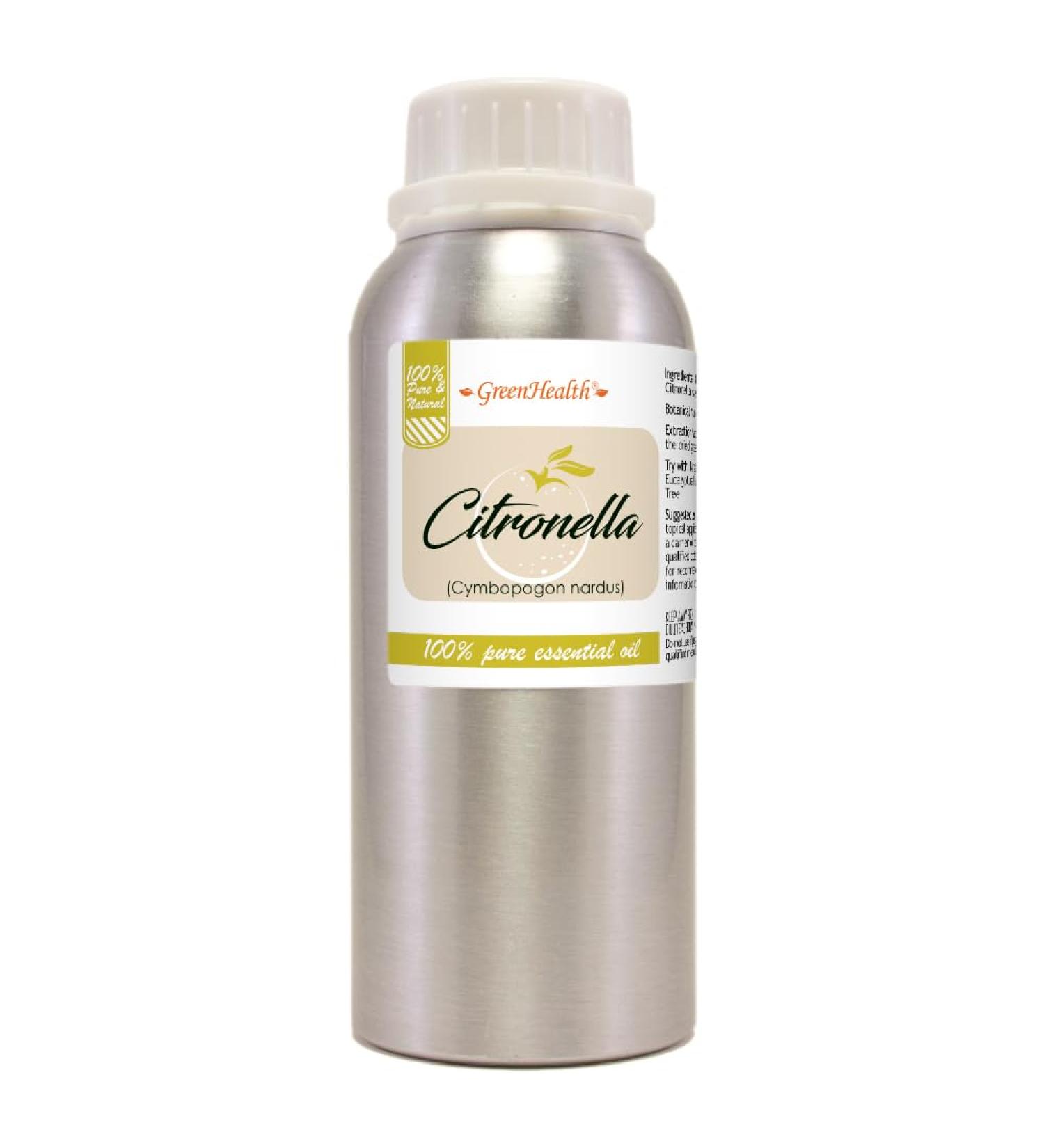 Citronella Essential Oil 8 fl oz (237 ml) Aluminum Bottle w/Plug Cap 100% Pure Essential Oil GreenHealth Citronella 8 Fl Oz (Pack of 1) - Buy Online on GoSupps.com