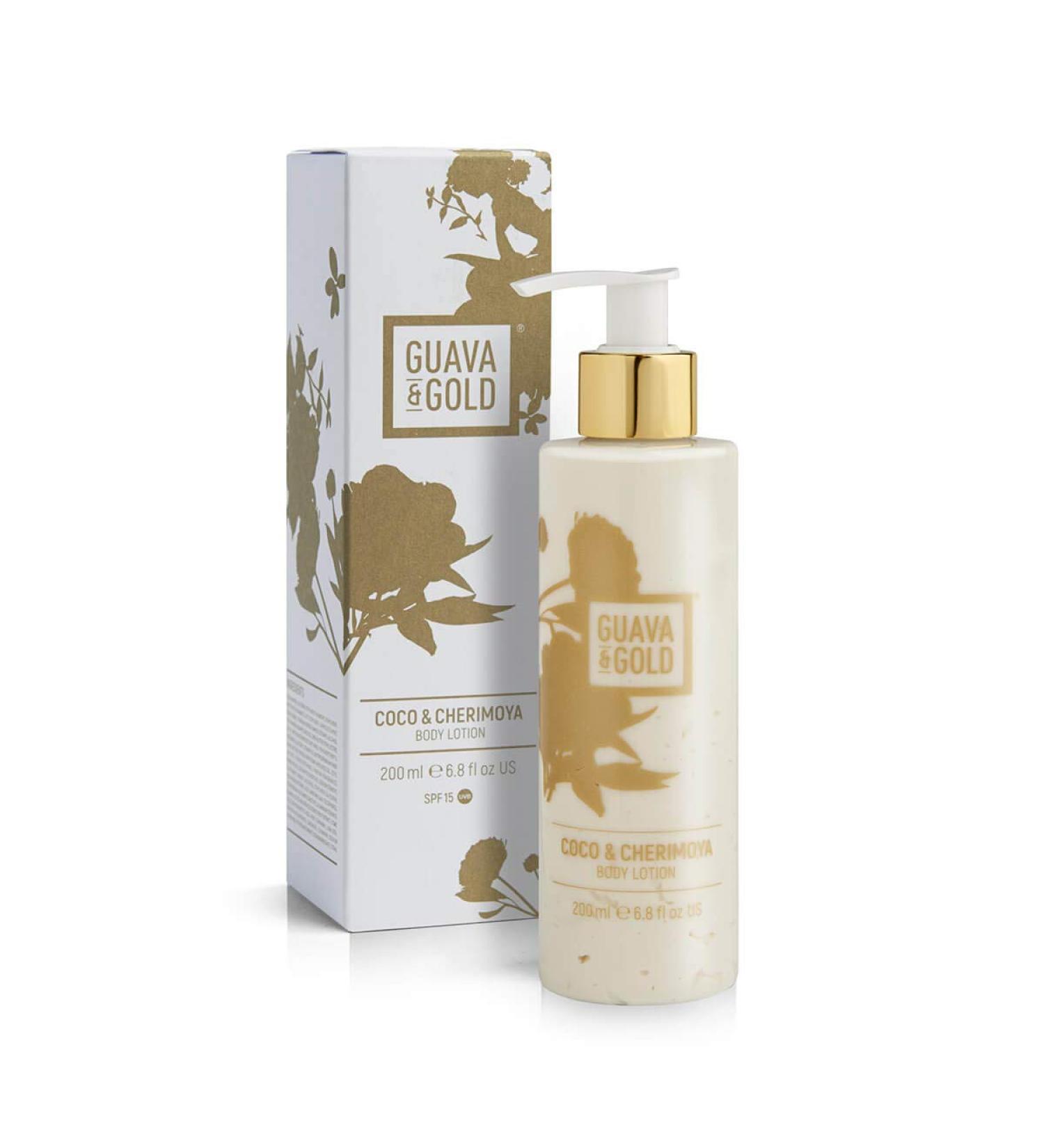 Guava & Gold Coco & Cherimoya Body Lotion | For Hydrated Silky Smooth Skin | SPF 15 Shea Butter Avocado & Grapeseed Oils | 200ml - Buy Online on GoSupps.com
