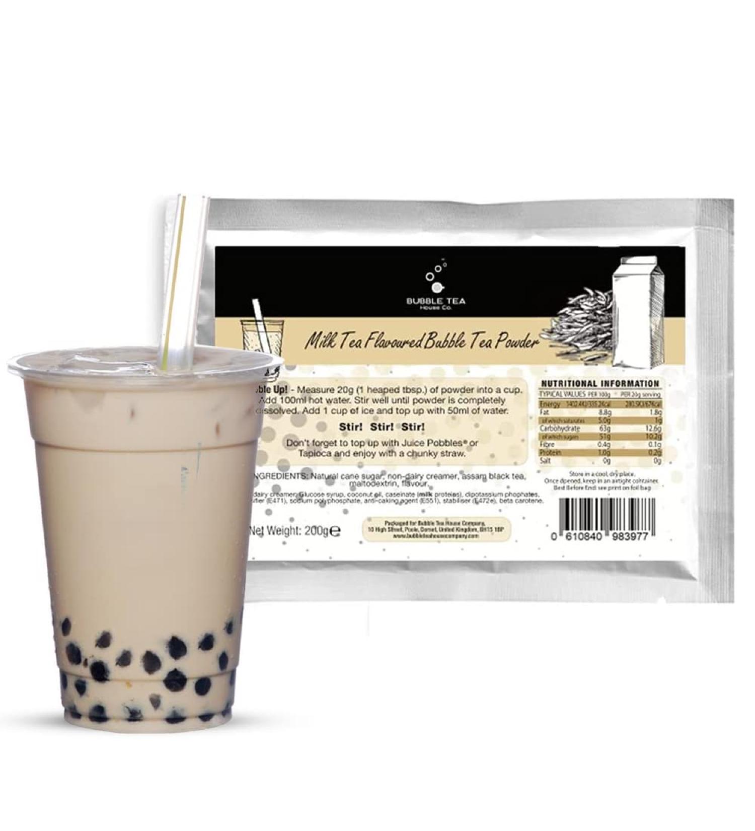 Milk Tea Bubble Tea Powder by Bubble Tea House Company (200 g) - Make Bubble Tea at Home - Ideal for Frappes Coffee Boba Tea Milkshakes - Gluten Free Halal Certified - Buy Online on GoSupps.com