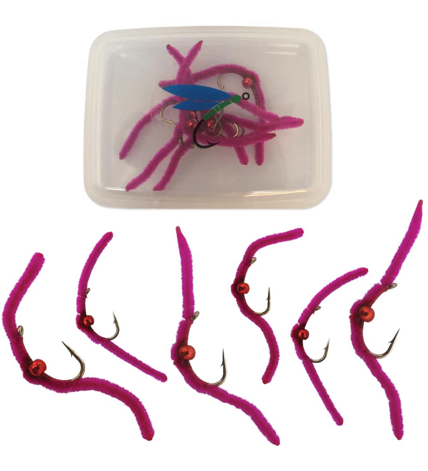 Thor Outdoor San Juan Worm Trout Fly Fishing Set, 6 Pc Beaded Pink #14 Hook - Ideal for Panfish and Trout - Buy Online on GoSupps.com