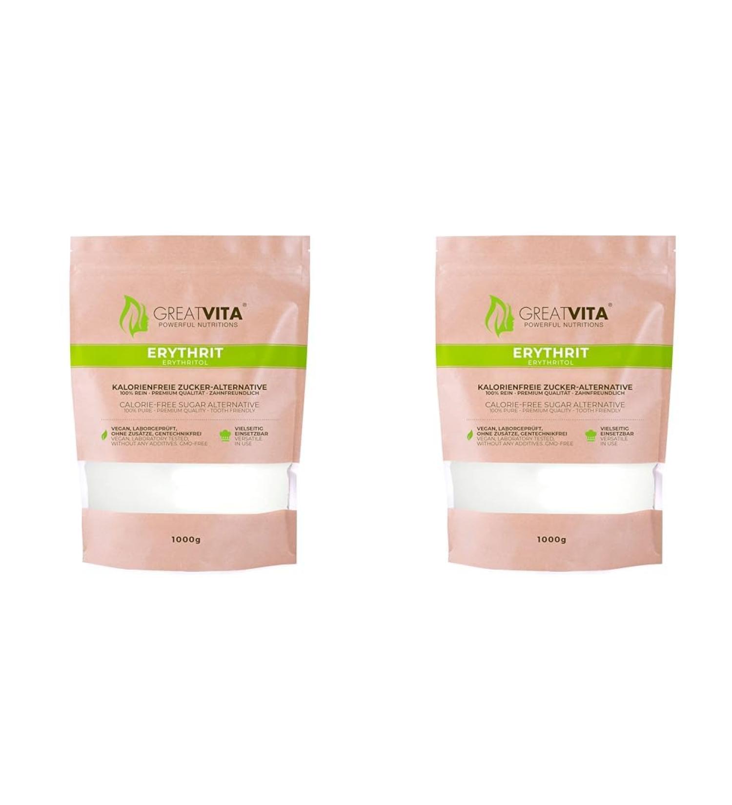 GreatVita Erythritol 1000g - Calorie-Free Sweetener Non-GMO - Pack of 2 | Buy Online Internationally - Buy Online on GoSupps.com