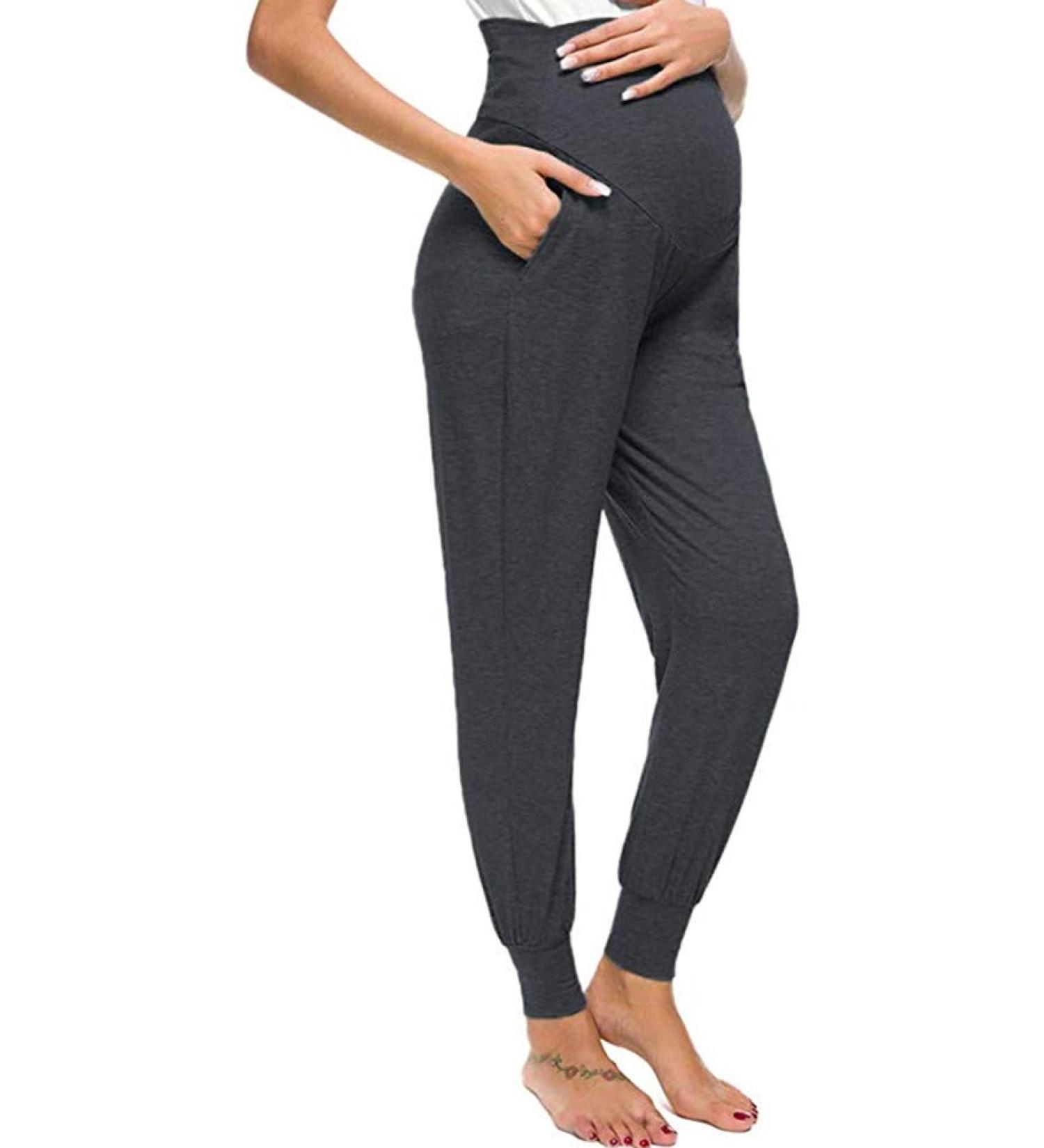 Love2Mi Maternity Women's Casual Pants | Stretchy & Comfortable Lounge Jogging Trousers | Dark Gray - Buy Online on GoSupps.com