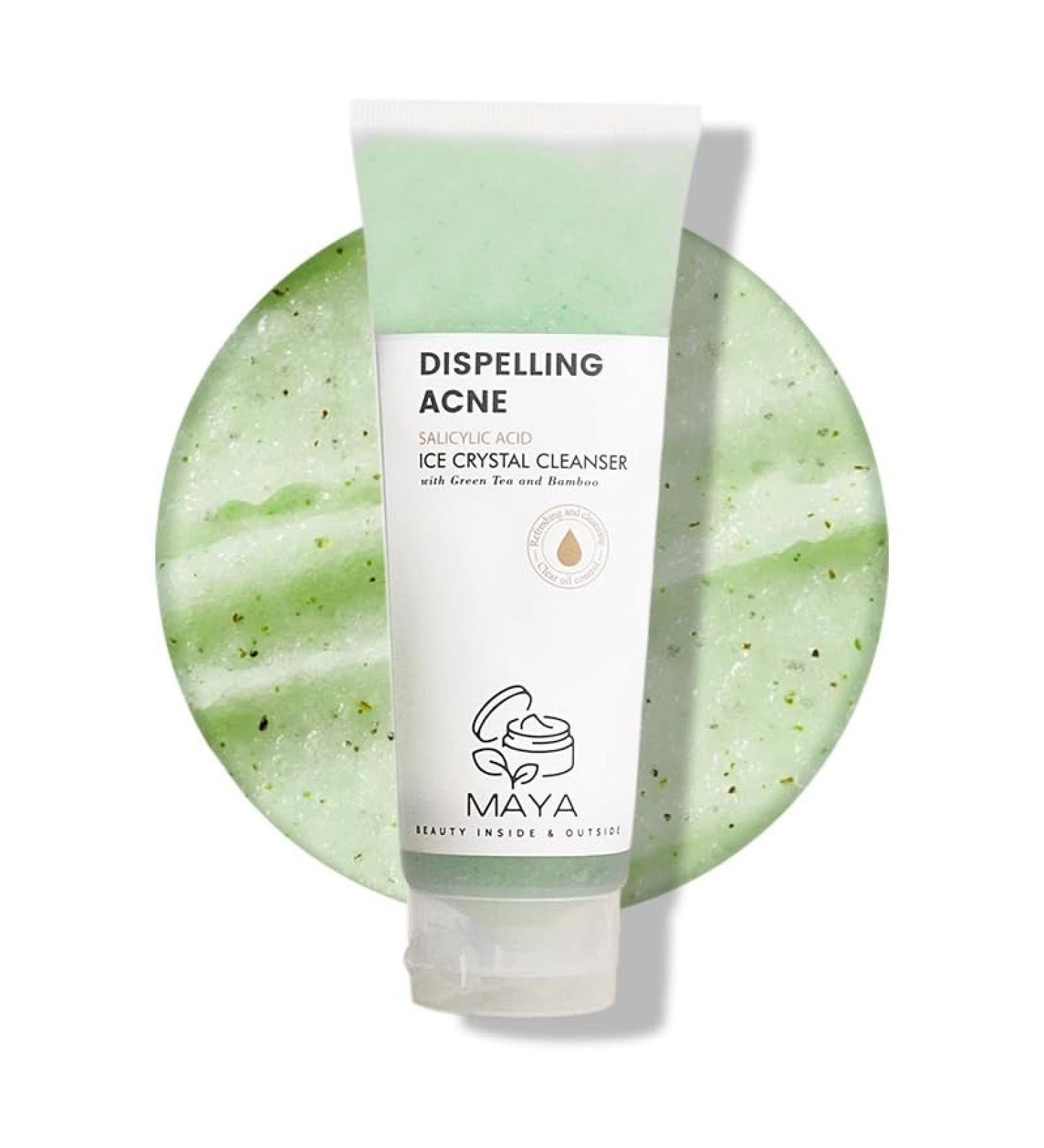 MAYA Ice Crystal Salicylic Acid Cleanser 2% BHA Acne Face Wash with Green Tea and Bamboo Exfoliating Ice Scrub Removes Dead Skin & Clears Pores 120 g - Buy Online on GoSupps.com