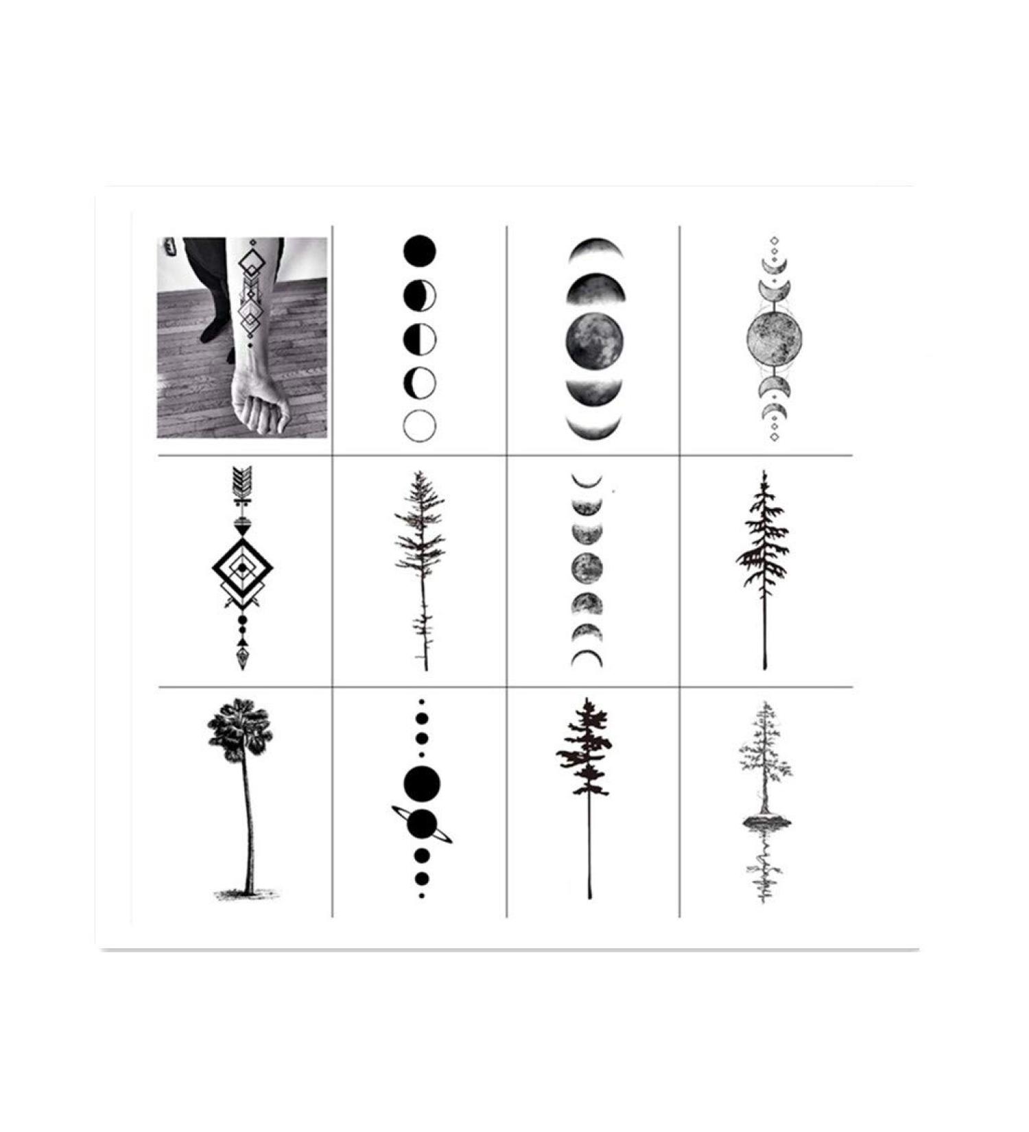 Geometry Tree Moon Phase Temporary Tattoo Sticker Set of 12 - Waterproof Body Art for Men Women (SF031) - Buy Online on GoSupps.com