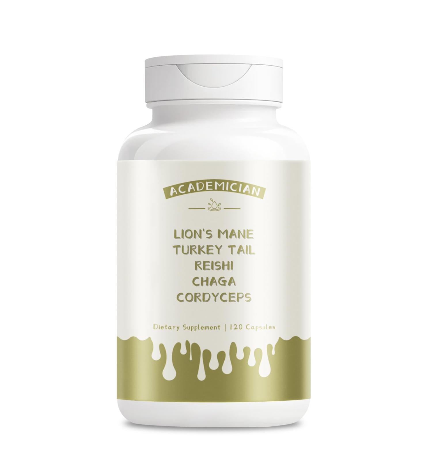 ACADEMICIAN Lions Mane Supplement Capsule with Cordyceps Mushrooms Turkey Tail Mushroom Chaga Mushrooms Capsule Reishi Mushroom Supplement - 120 Count - Buy Online on GoSupps.com