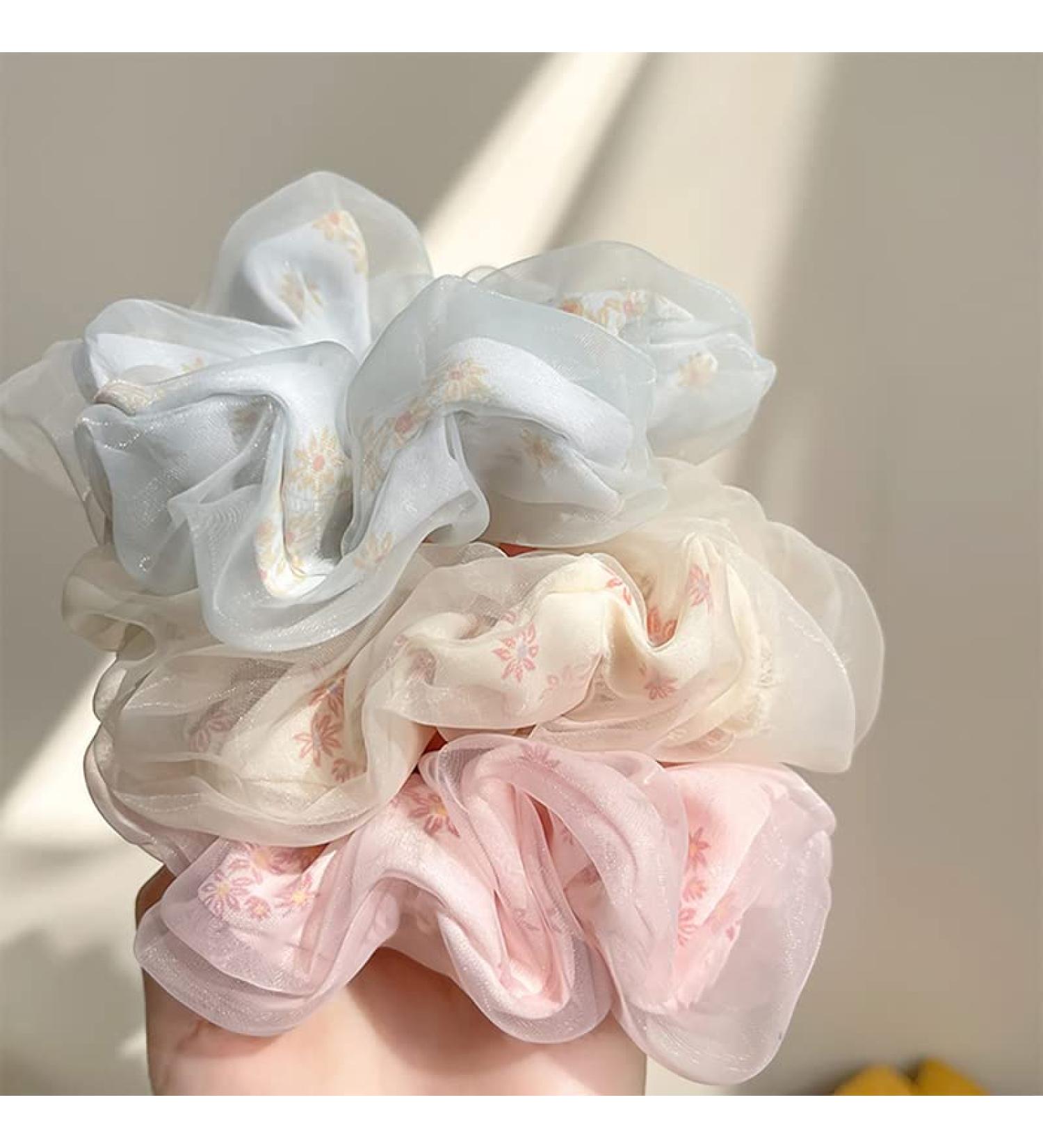 Daisy Flower Organza Hair Scrunchies for Women Girls - 3 Pcs - Buy Online on GoSupps.com