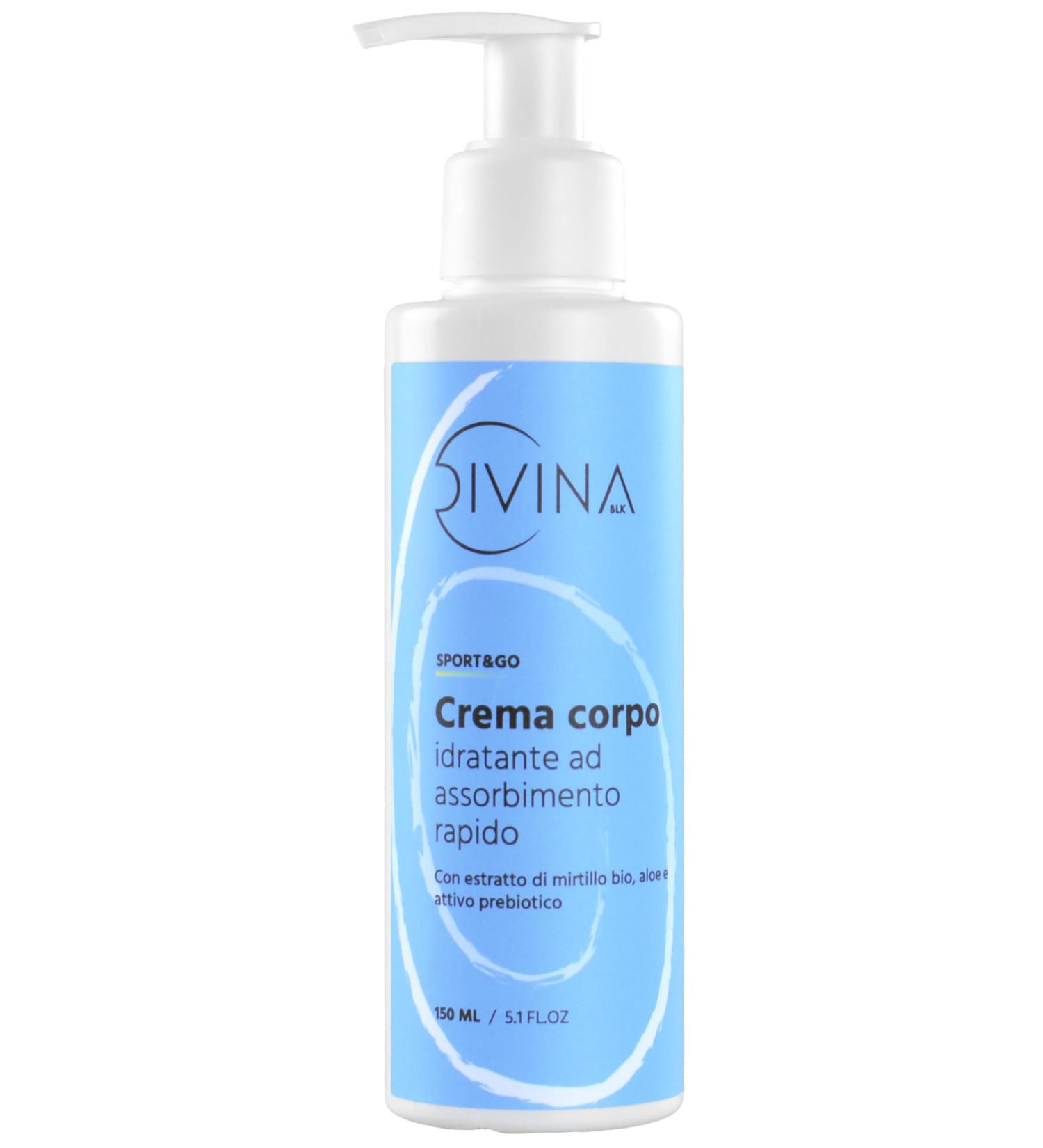 Quick absorption Moisturizing Body Cream post workout Sport&Go by Divina BLK with organic blueberry extract aloe and prebiotic active ingredient (150ml) - Buy Online on GoSupps.com
