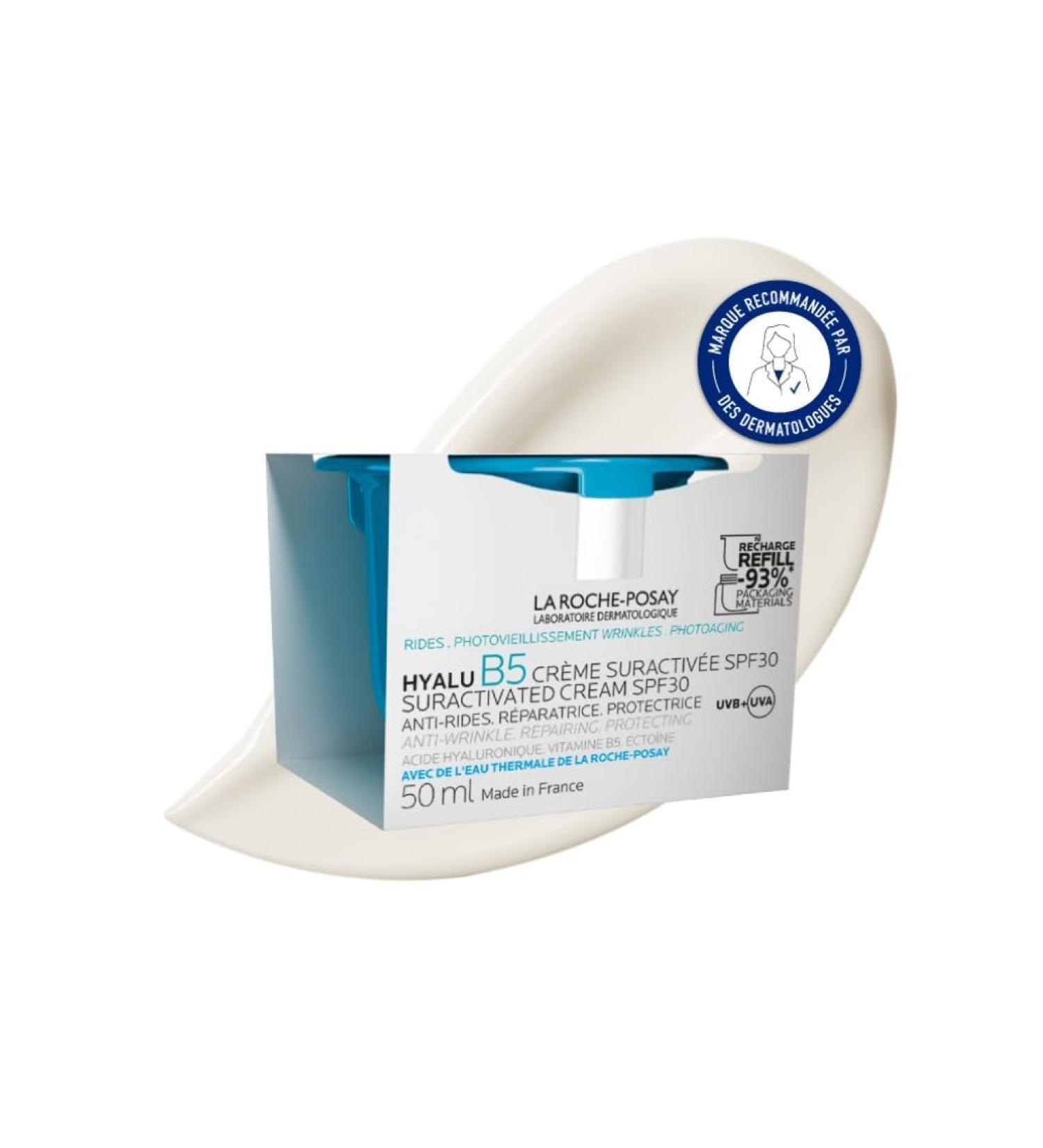 La Roche-Posay Hyalu B5 Cr me Suractiv e SPF30 Cr me Visage Raffermissante Lissante Repulpante Anti-UV Enrichie en Acide Hyaluronique et Vitamine B5 Tous Types de Peaux Recharge 50 ml - Buy Online on GoSupps.com
