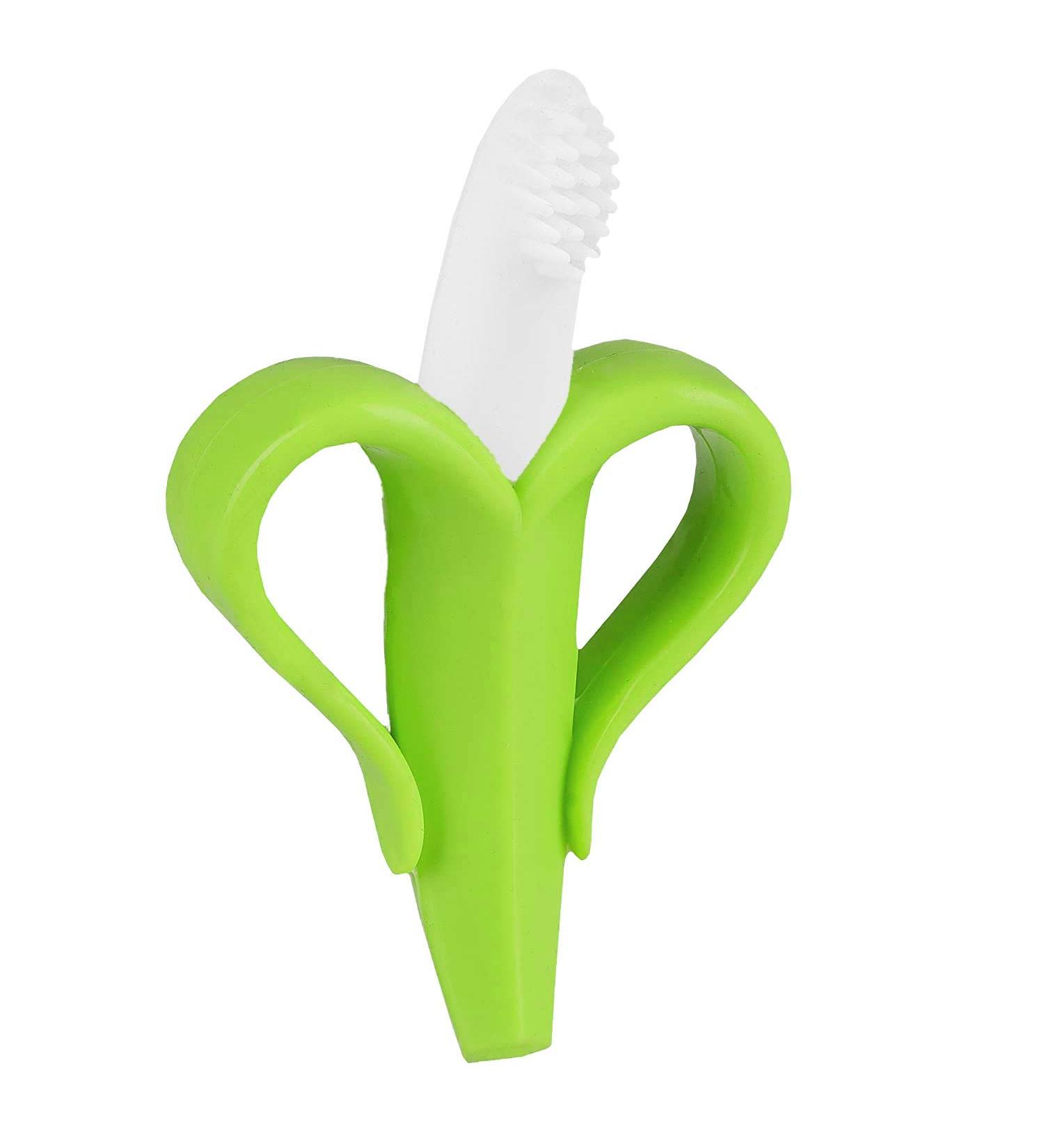 Banana Toothbrush & Teething Ring for Babies | 2-in-1 Dental Care & Teething Aid - Green - Buy Online on GoSupps.com