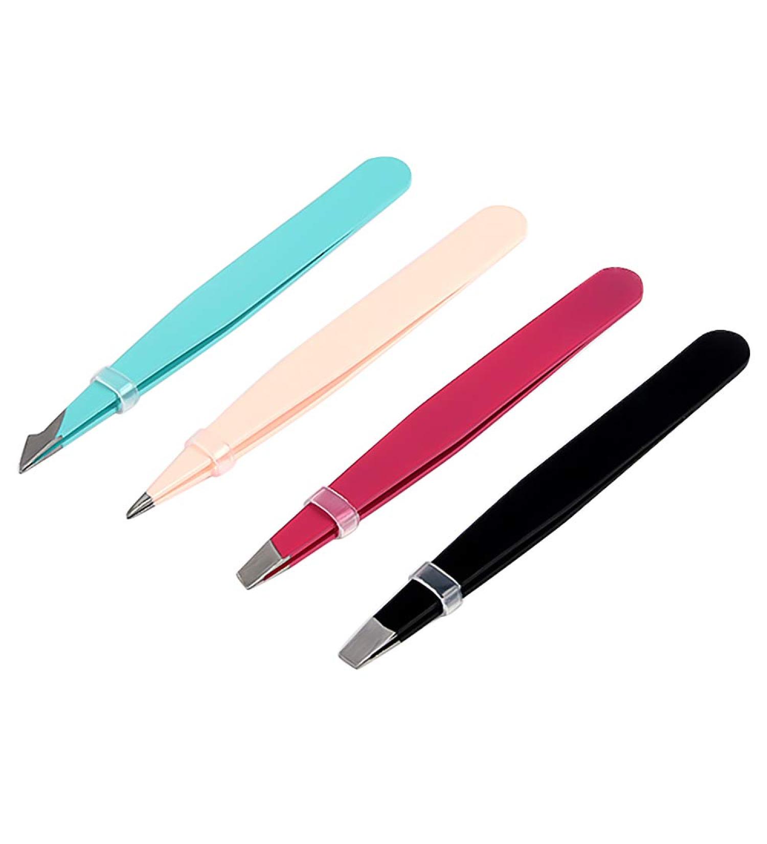 PURPLLE 4 Pieces Stainless Steel Eyebrow Tweezers Tweezers Precision Stainless Steel Hair Extractor Fine Hair Makeup Beauty Tool - Buy Online on GoSupps.com