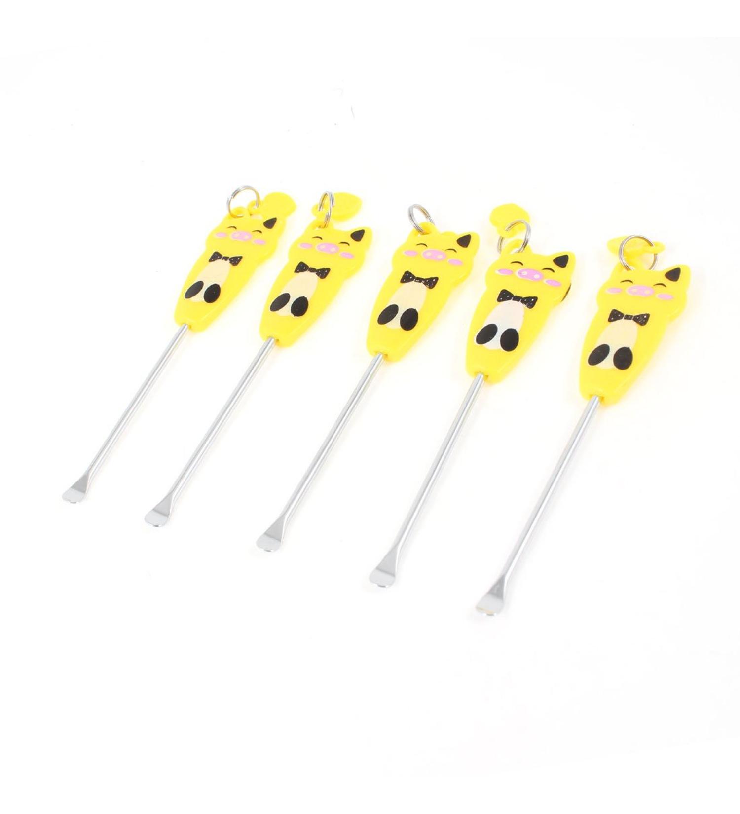 Qtqgoitem Yellow Black Cartoon Print Metal Ear Wax Remover Ears Cleaner Tools Set 5 Pcs (Model: 238 de2 e13 2a5 c2a)