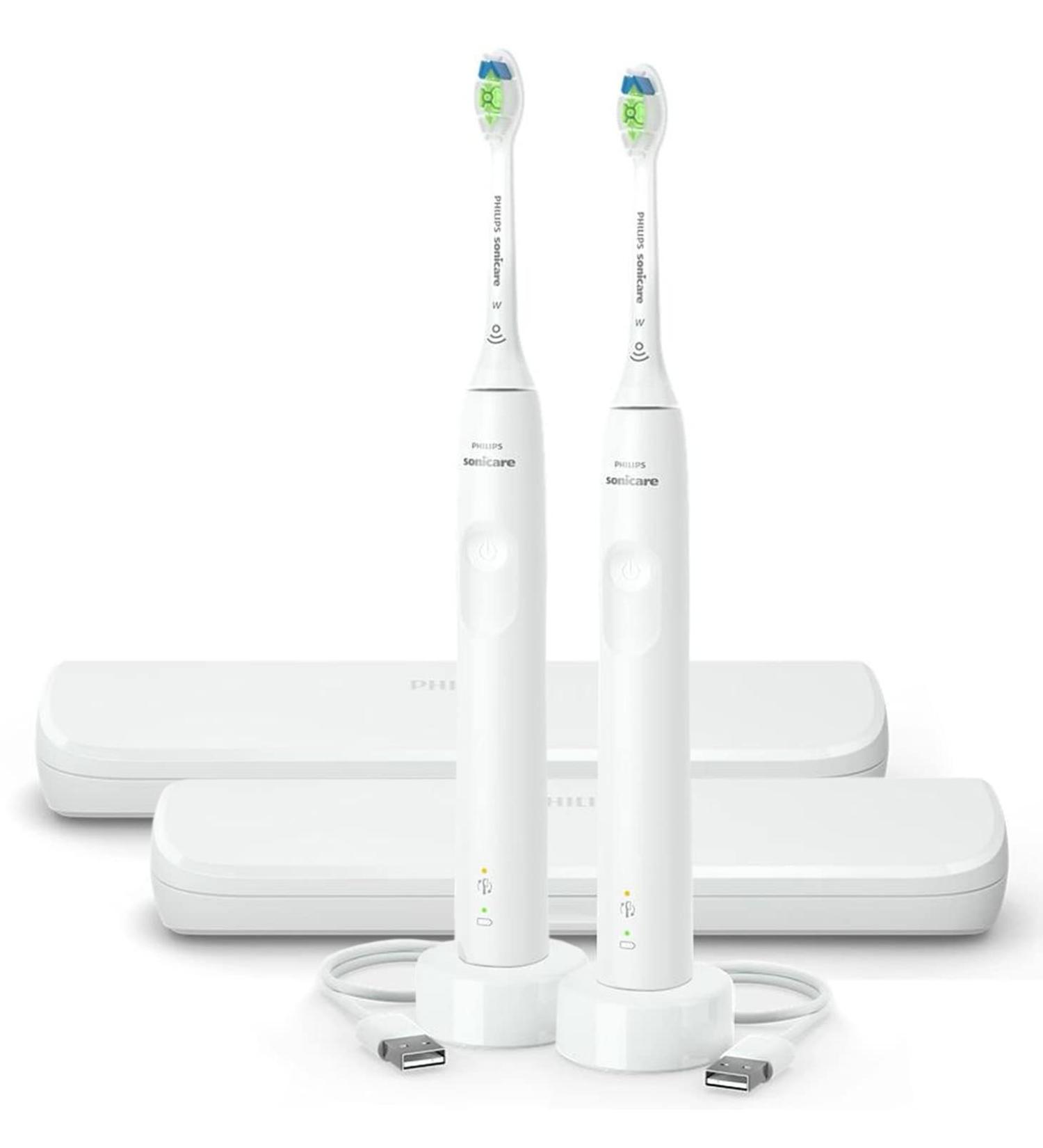 Philips Sonicare DiamondClean 2-Pack Bundle - Rechargeable Electric Toothbrush with Pressure Sensor and Travel Case- White - Buy Online on GoSupps.com
