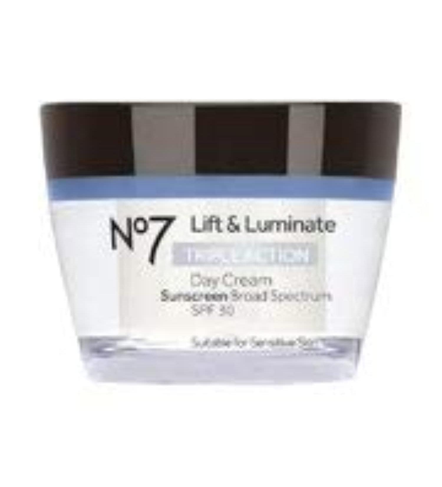 No7 Lift & Luminate Triple Action Fragrance Free Day Cream SPF 30 - Broad Spectrum Anti Aging Face Cream - Hydrating Hibiscus Peptides & Hyaluronic Acid + Brightening Emblica & Vitamin C (50ml)