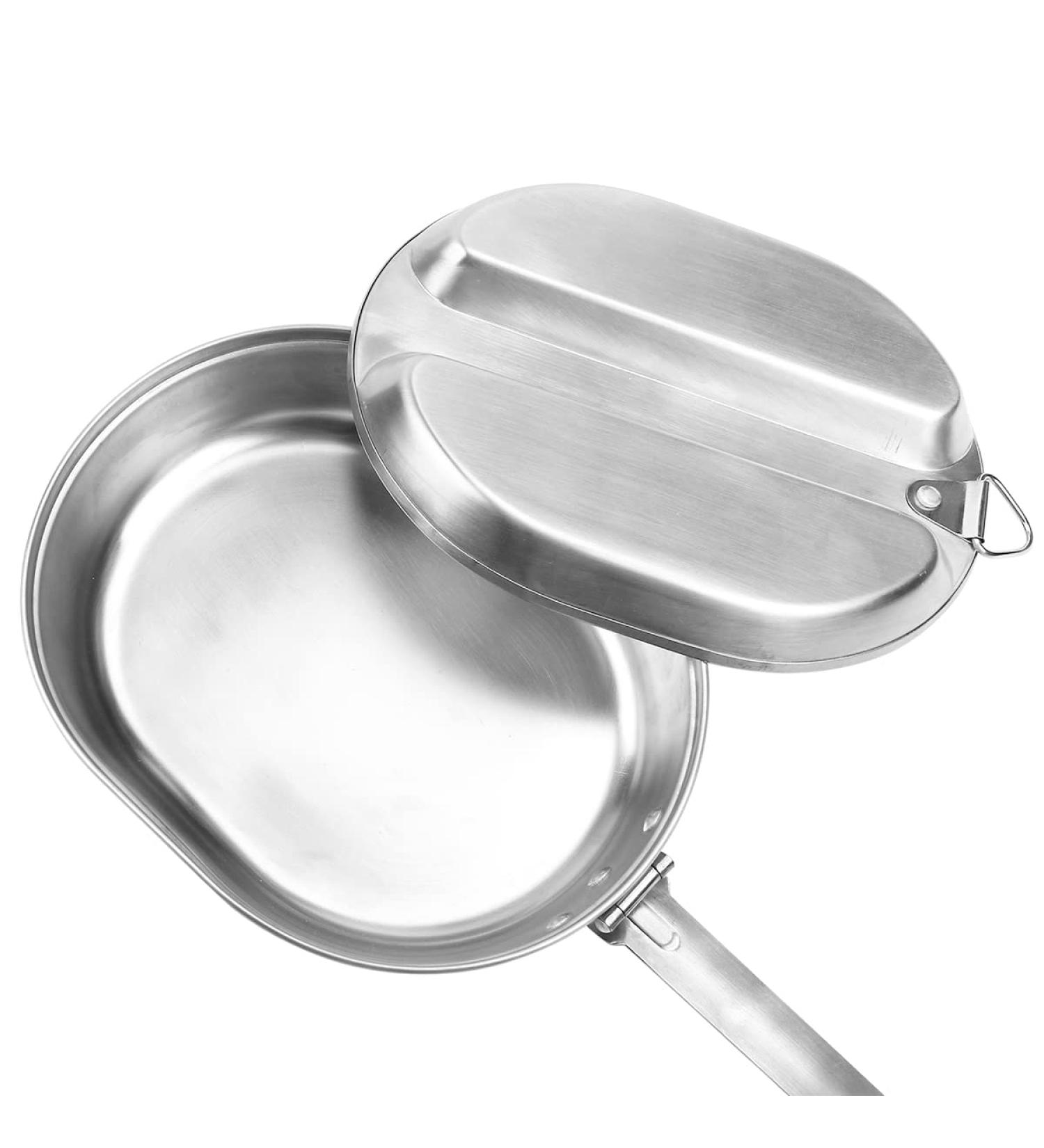 US Military Stainless Steel Camping Mess Kit - Large, Portable Lunch Box with Handle Tray and Frying Pan for Outdoor Activities - Buy Online on GoSupps.com