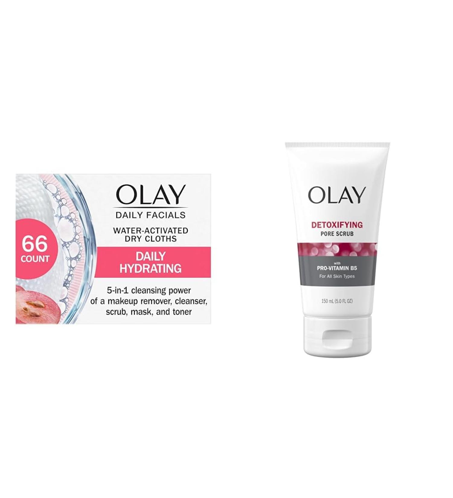 Olay Daily Facials 5-In-One Hydrating Cleansing Cloths with Grapeseed Extract 66 Count & Regenerist Micro-Sculpting Scrub Facial Cleanser Face Wash 150 ml - Buy Online on GoSupps.com
