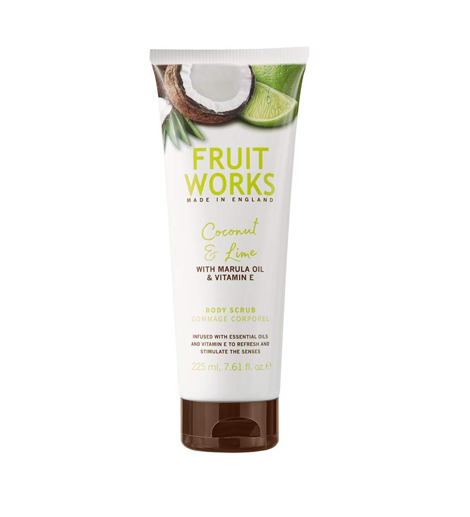 FRUIT WORKS Coconut & Lime Vegan Body Scrub - Cruelty Free Natural Extracts 225ml - International Shipping - Buy Online on GoSupps.com