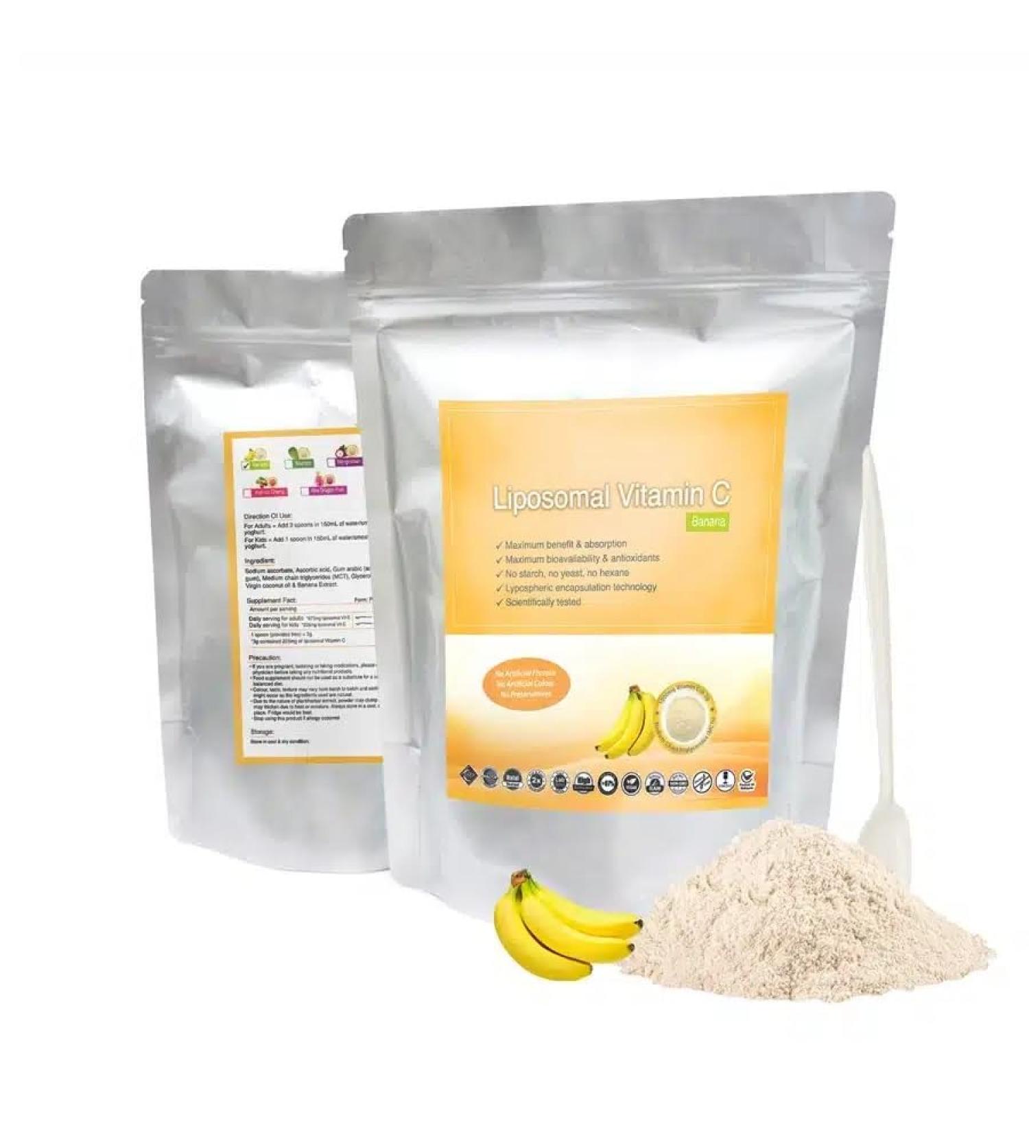 Vitamine C liposomale + poudre d'extrait standardis de banane - Poudre 150g pur 100% naturel sans additif - Pour soupe smoothies caf boissons p tisseries