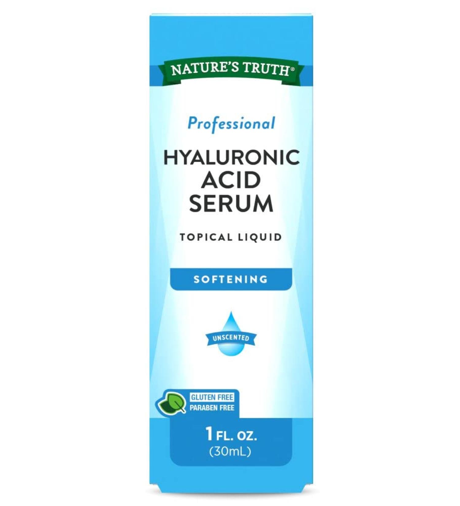 Natures Truth Professional Hyaluronic Acid Serum 1oz - Unscented Formula for Soft, Hydrated Skin - Buy Online on GoSupps.com