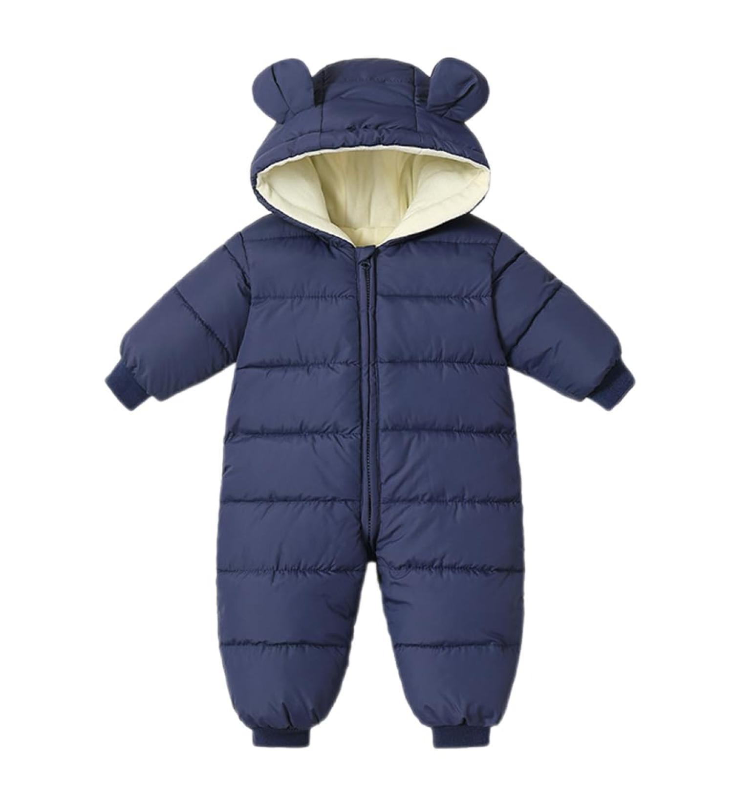 BRONG Baby Snowsuit Winter Coat | Newborn Hooded Fleece Romper Navy | Infant Windproof Outerwear 0-6 Months - Buy Online on GoSupps.com