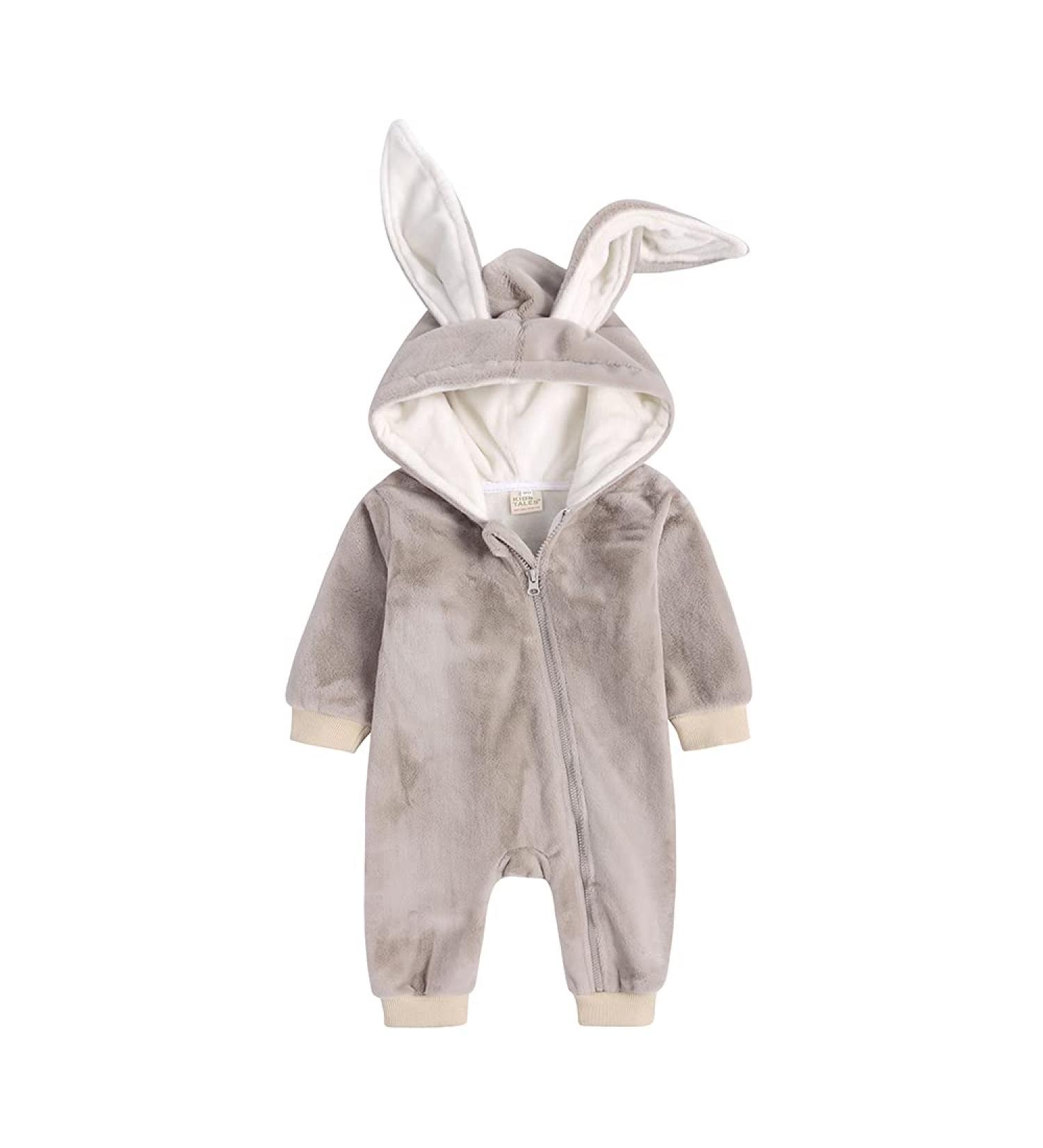 Kids Tales Newborn Baby Winter Warm Rabbit Ear Hooded Romper 9-12 Months with Thick Fleece - Cute and Cozy! - Buy Online on GoSupps.com