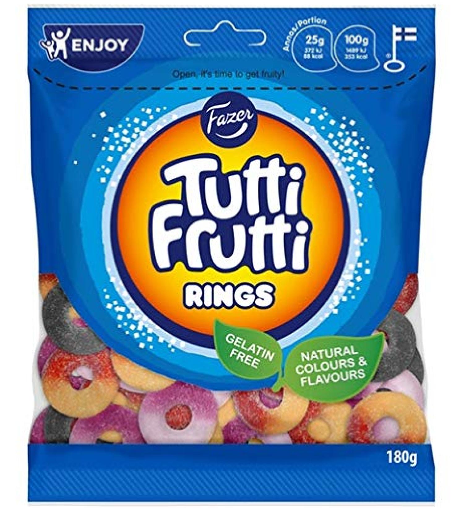 Fazer Tutti Frutti Rings Mix - Fruity - Licorice - Salmiak - Wine Gums - Candies - Sweets - Bag 180g