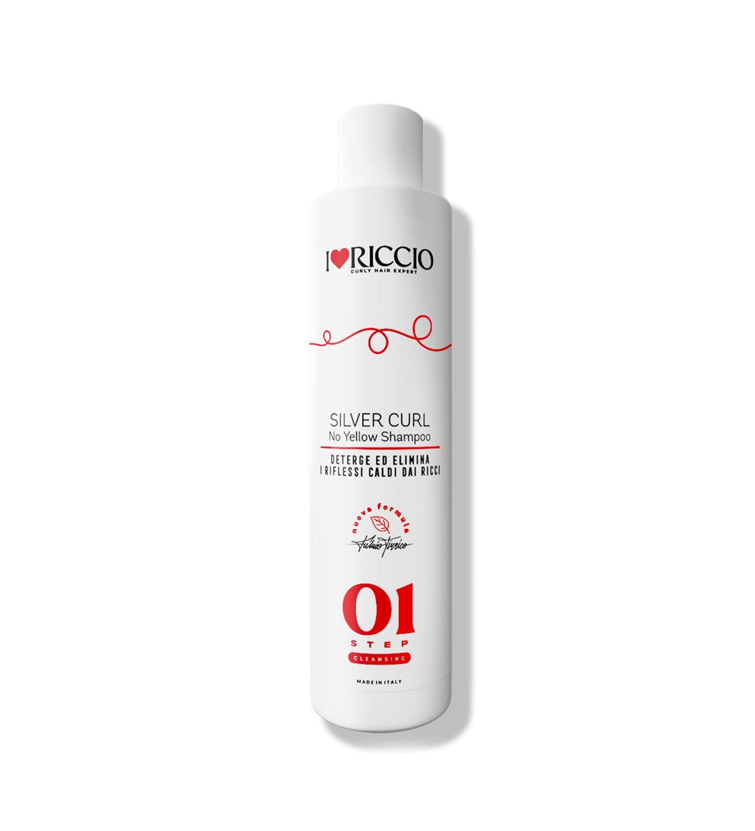 Ilovericcio I Love Riccio Silver Curl Anti-Yellow Shampoo for curly and muss hair gentle and nutritious shampoo with keratin extract eliminates gold red and yellow highlights and strengthens the hair