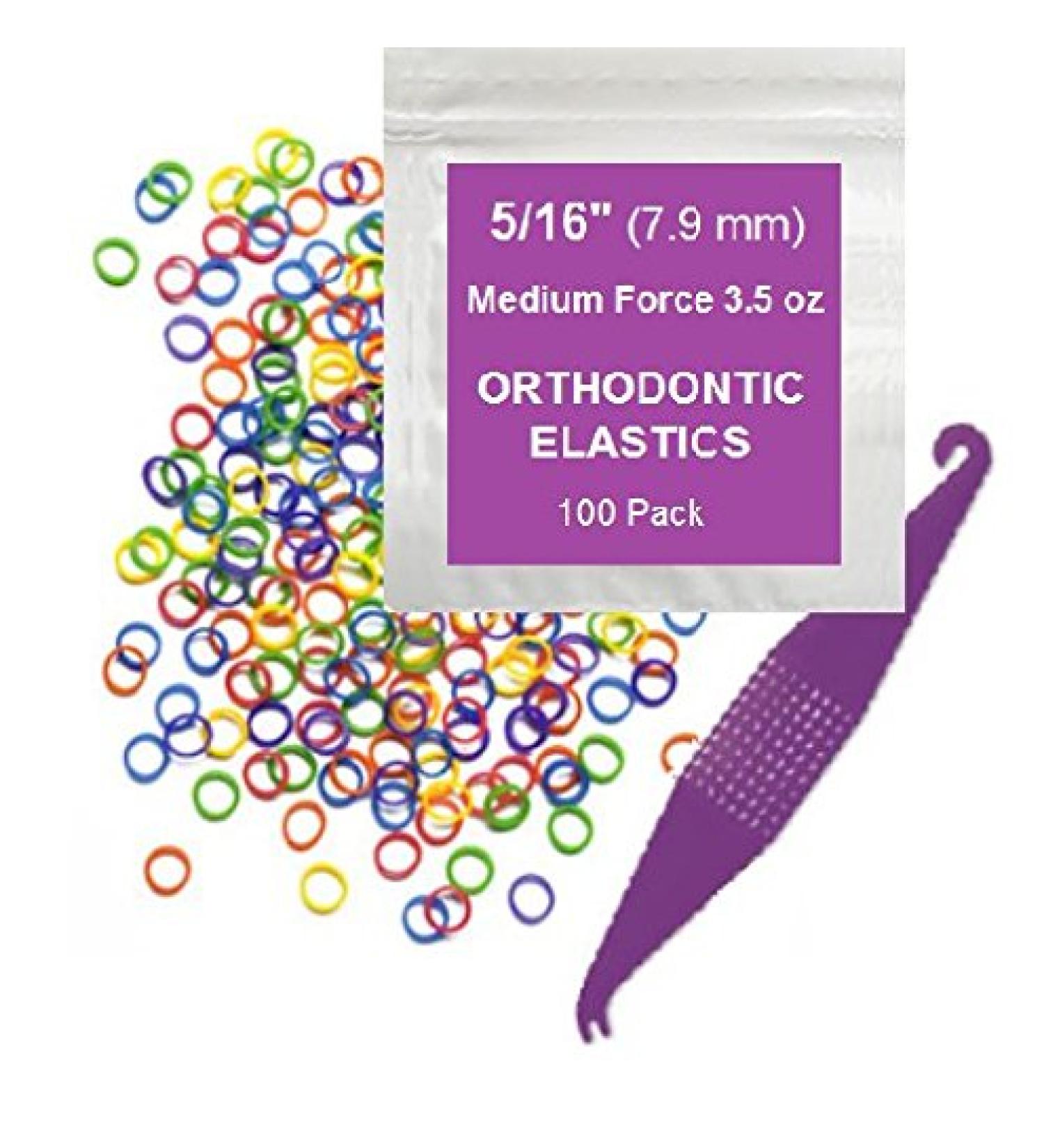 Orthodontic Elastic Rubber Bands 100 Pack - Neon | Medium Force 3.5 Ounce | For Braces, Dreadlocks, Hair Braids | Free Elastic Placer | Small Rubberbands - Buy Online on GoSupps.com