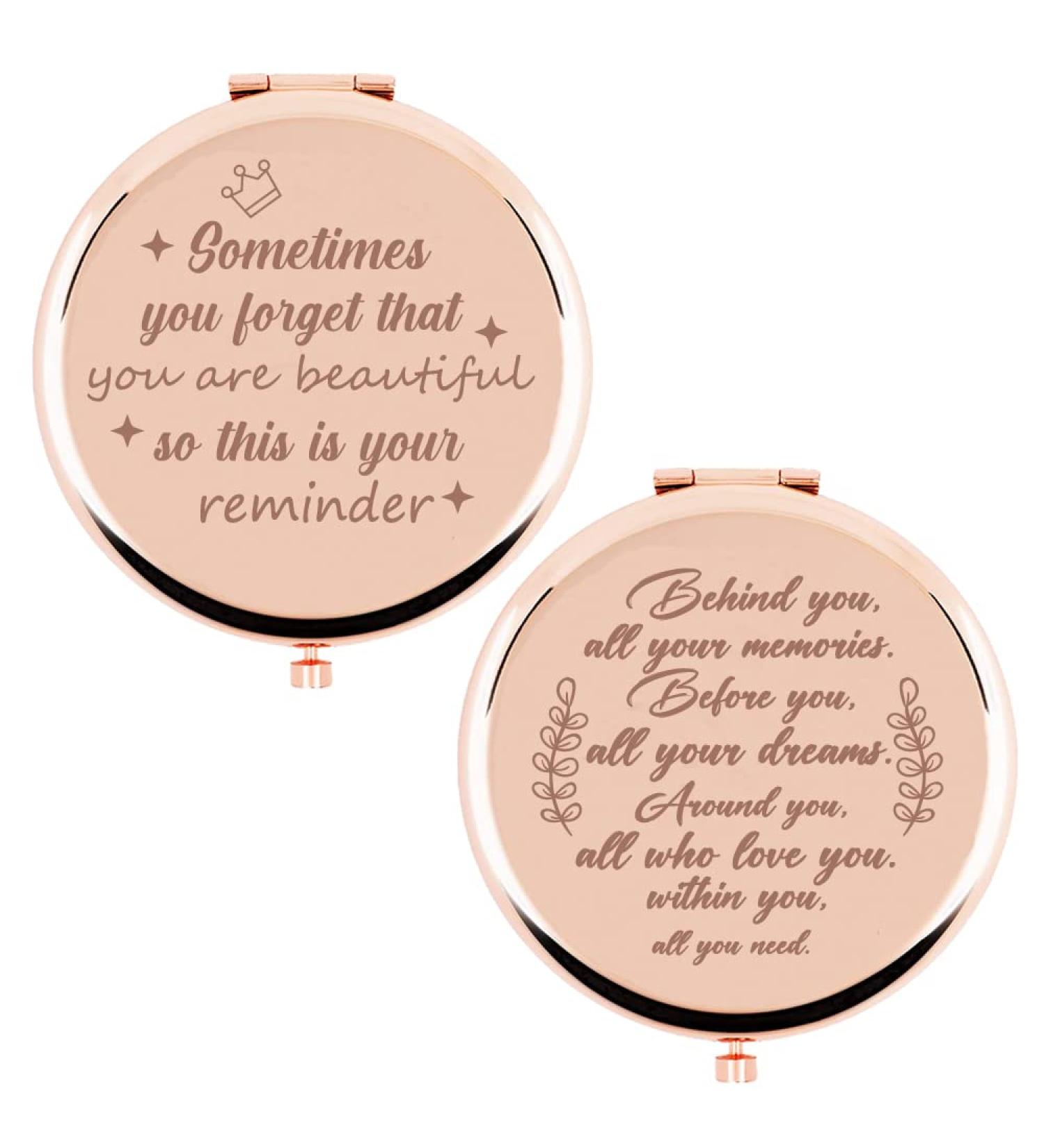 Tuklye 2-Piece Compact Makeup Mirror Set - Beautiful/Love You - Rose Gold | Ideal Gift for Women, Sister, Friends - Perfect for Birthdays, Valentines, Graduation, Thanksgiving, Christmas & More - Buy Online on GoSupps.com