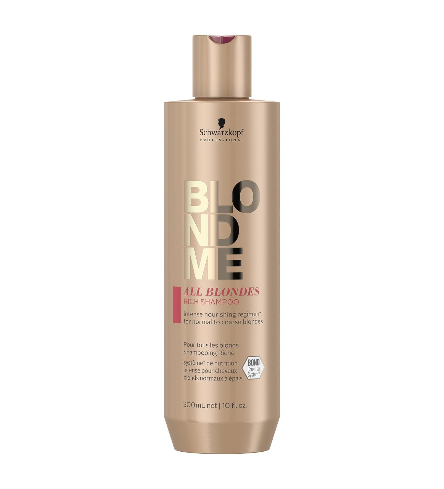 Schwarzkopf Professional BLONDME All Blondes Rich Shampoo Colored Lightened Bleached Hair 3D Bond Creation Technology Cashmere Proteins Smooths Cuticle Nourishing Purifying 300 ml - Buy Online on GoSupps.com