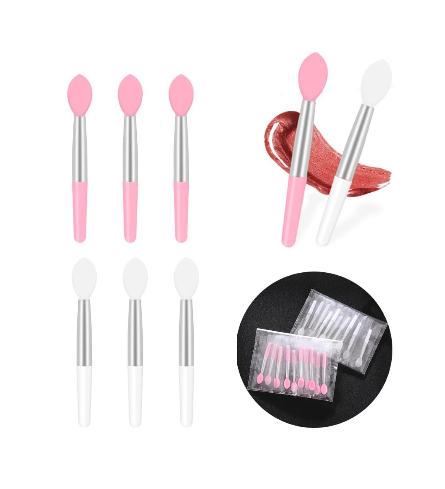 Yueser 20pc Mini Silicone Lip Brush Set | Reusable Soft Lip Applicator Brushes for Beauty Makeup | 5cm Pink White Handle - Buy Online on GoSupps.com