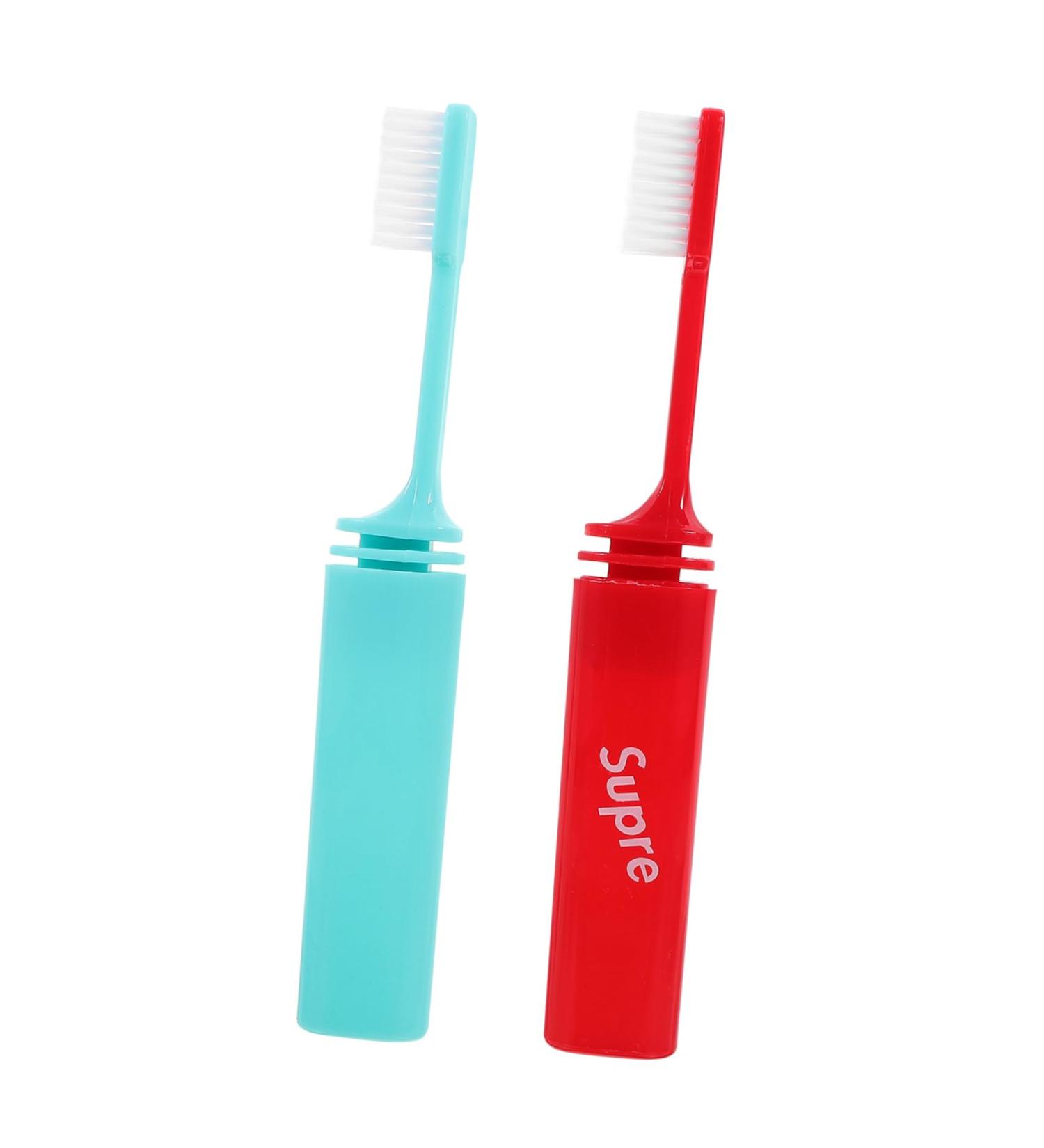 FRCOLOR 2-Pack Travel Toothbrush & Tooth Grinder - Kids' Collapsible Camping Toothbrush with Outdoor Hanging Hooks - Buy Online on GoSupps.com