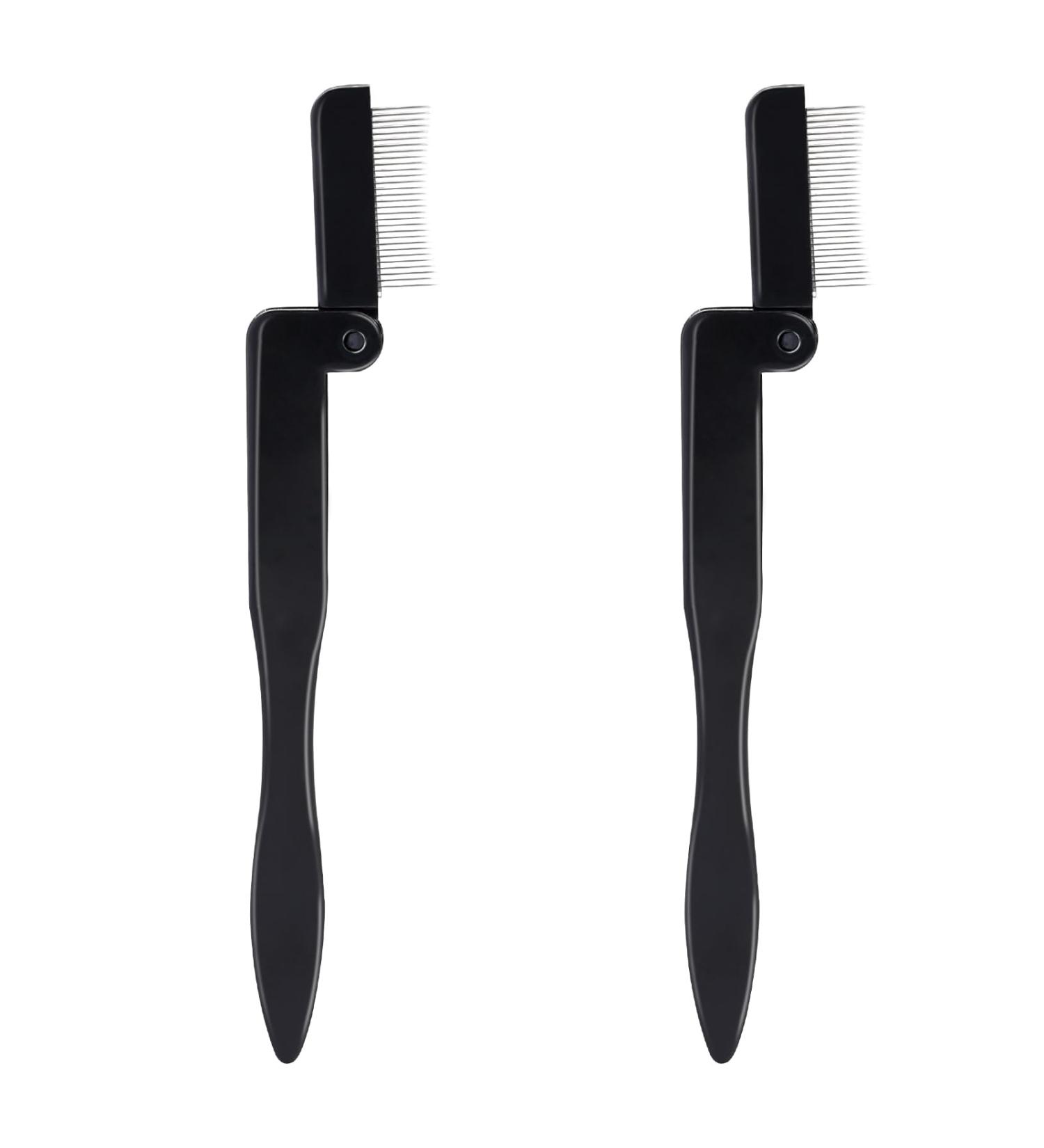 Folding Metal Eyelash Brow Comb Set - Professional Makeup Grooming Tool (Black) - Buy Online on GoSupps.com