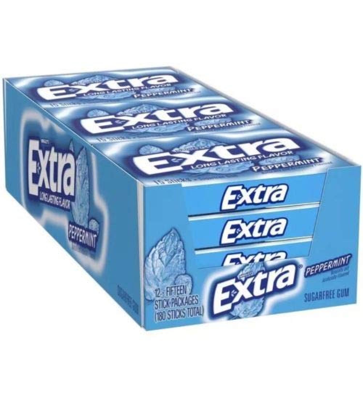 Extra Gomme la menthe poivr e paquets minces de 15 b tonnets (lot de 12) 15 unit (Lot de 12)
