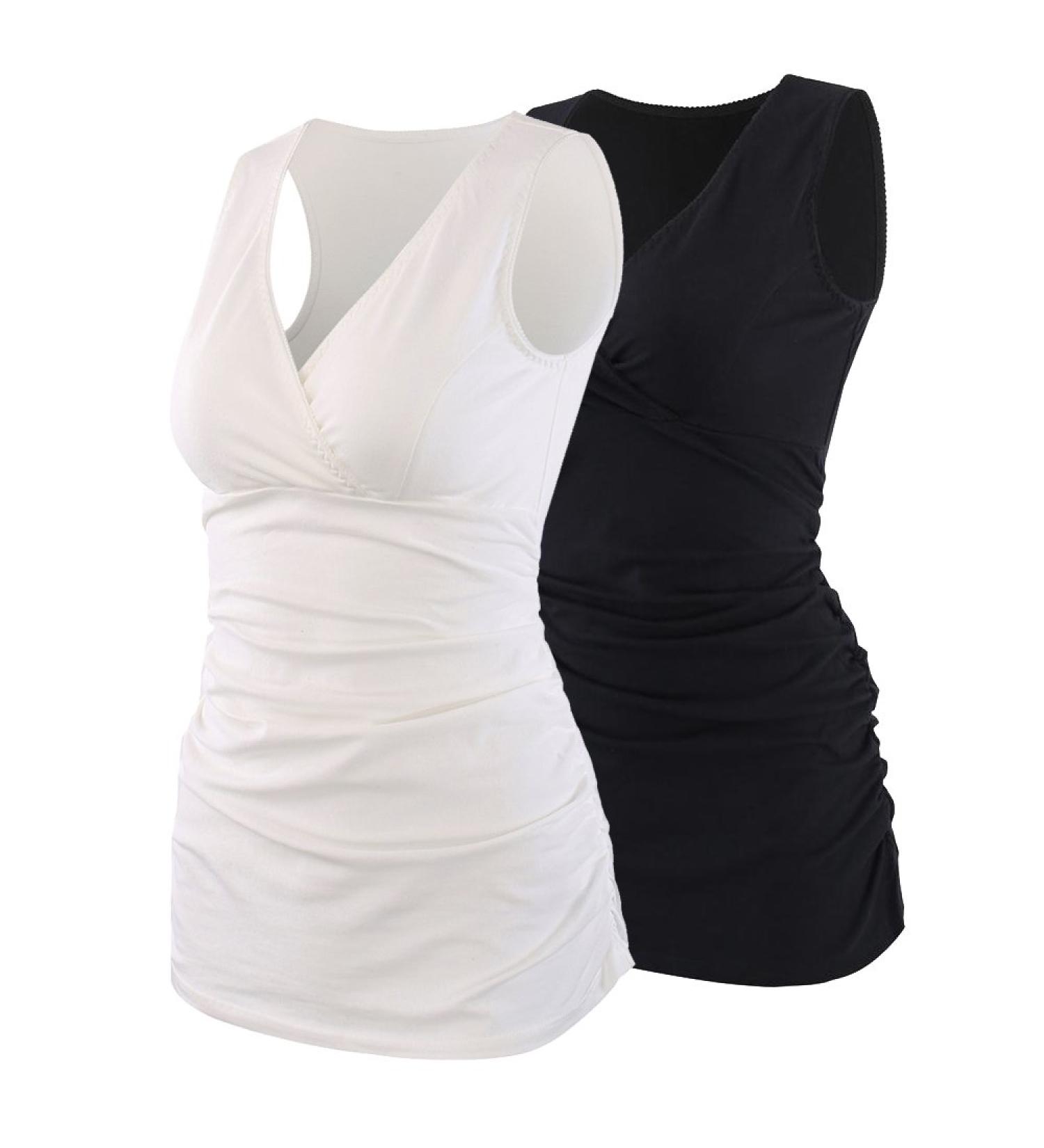 Manci Women's Cotton Nursing Maternity Top - V Neck Ruched Waist Pajama in White+Black - Size M - Buy Online on GoSupps.com